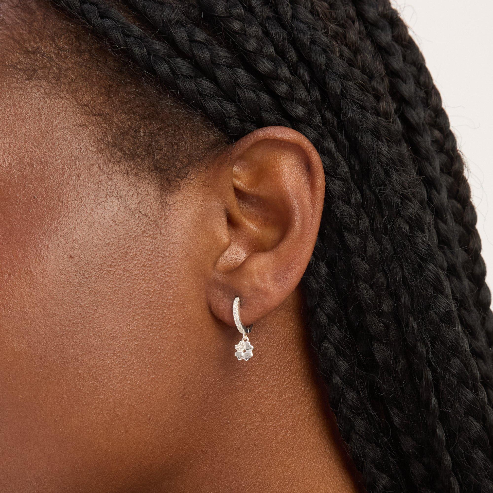 Silver - Simply Silver - Sterling Silver 925 CZ Clover Charm Hoops - 2