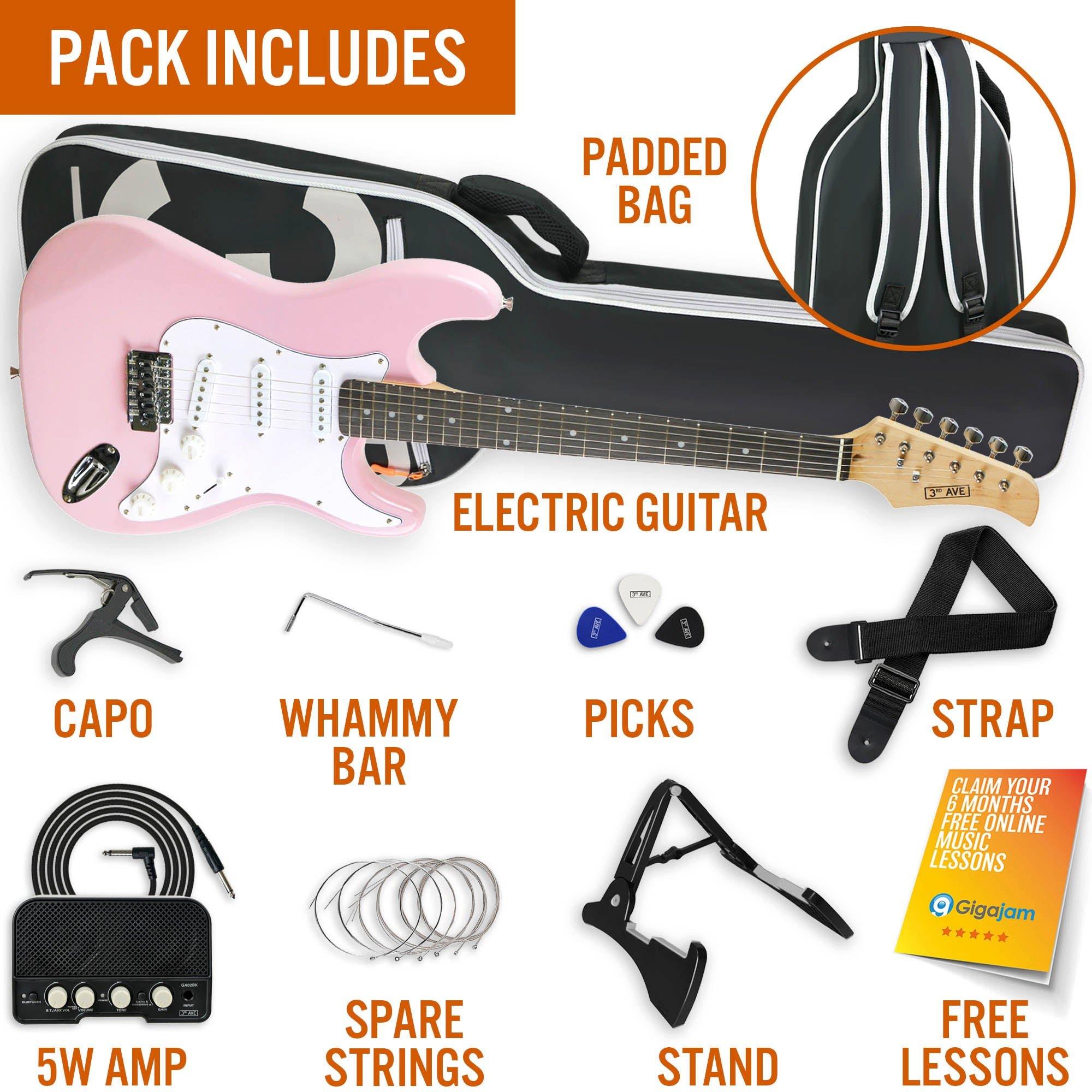 Pastel Pink - 3rd Avenue - Full Size Pastel Electric Guitar Pack - 3