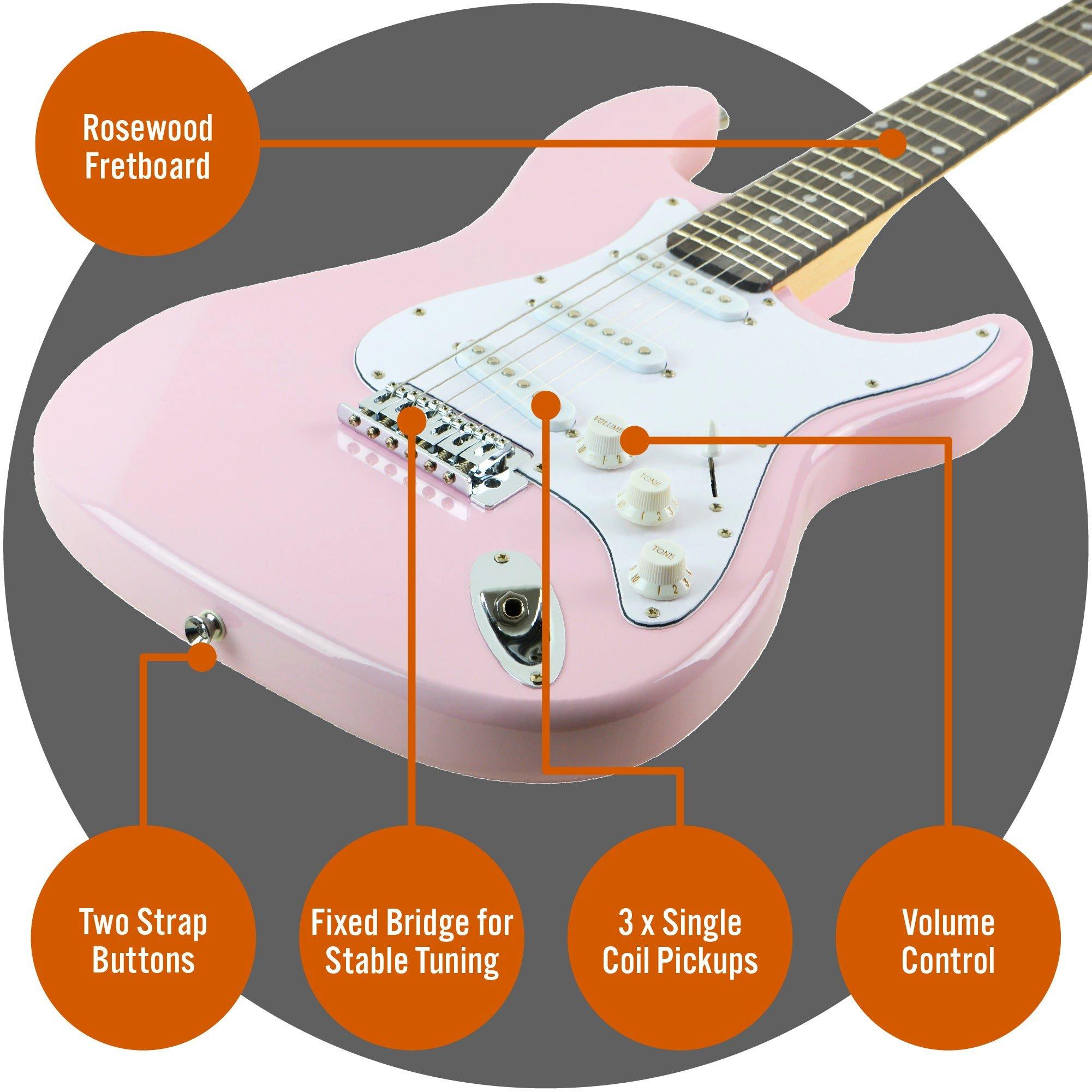 Pastel Pink - 3rd Avenue - Full Size Pastel Electric Guitar Pack - 4