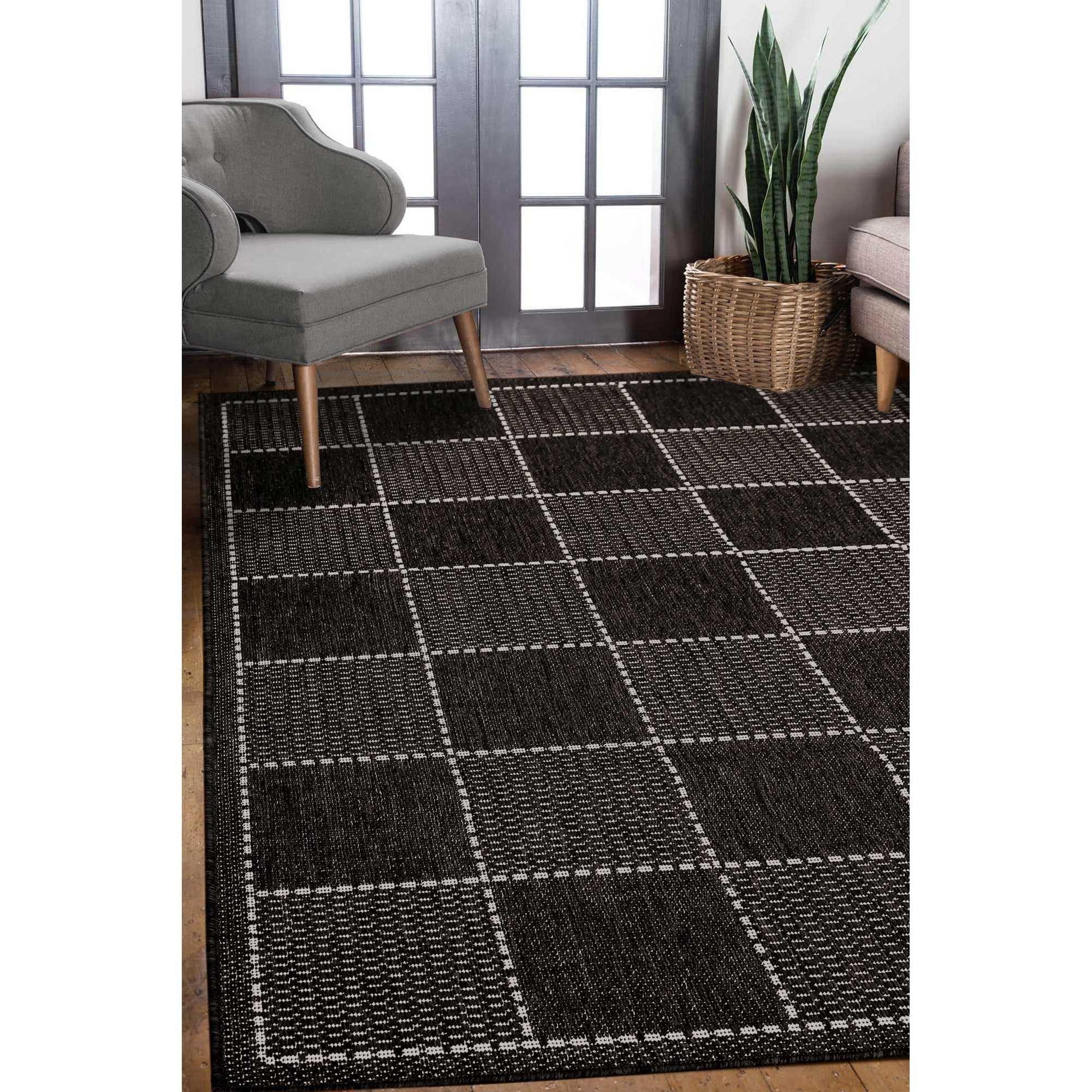 Black - Homemaker - Check Gel Flatweave Rug Black - 1