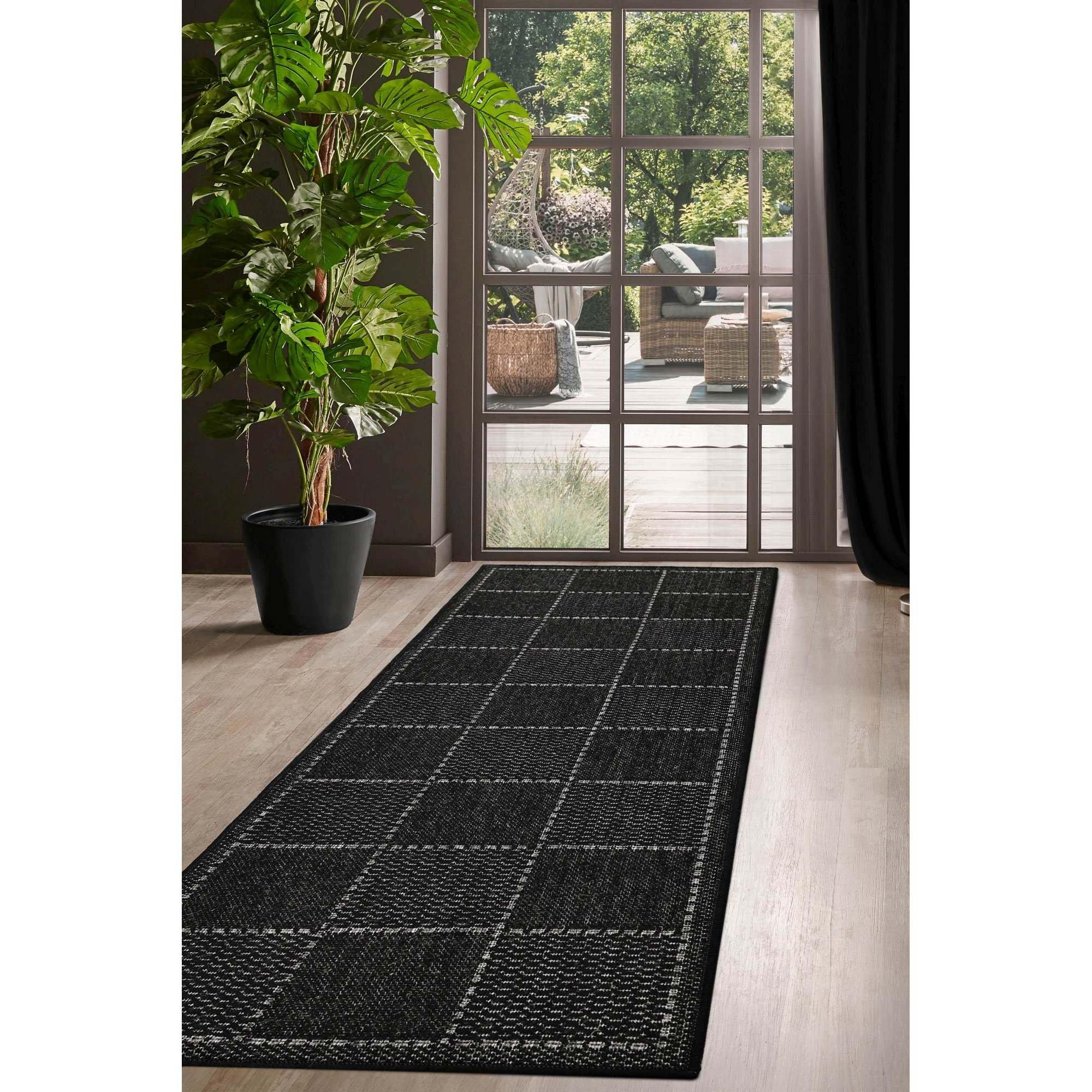 Black - Homemaker - Check Gel Flatweave Rug Black - 2
