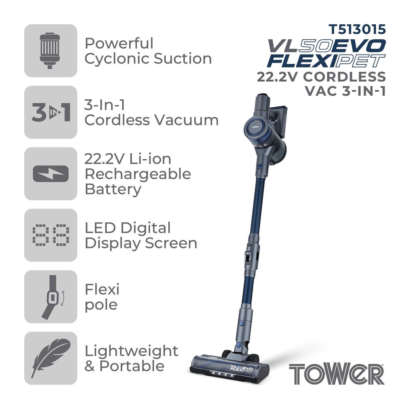 Blue - Tower - VL50 EVO Flexi-Pet 22.2V Cordless Vac 3-IN-1 - 2