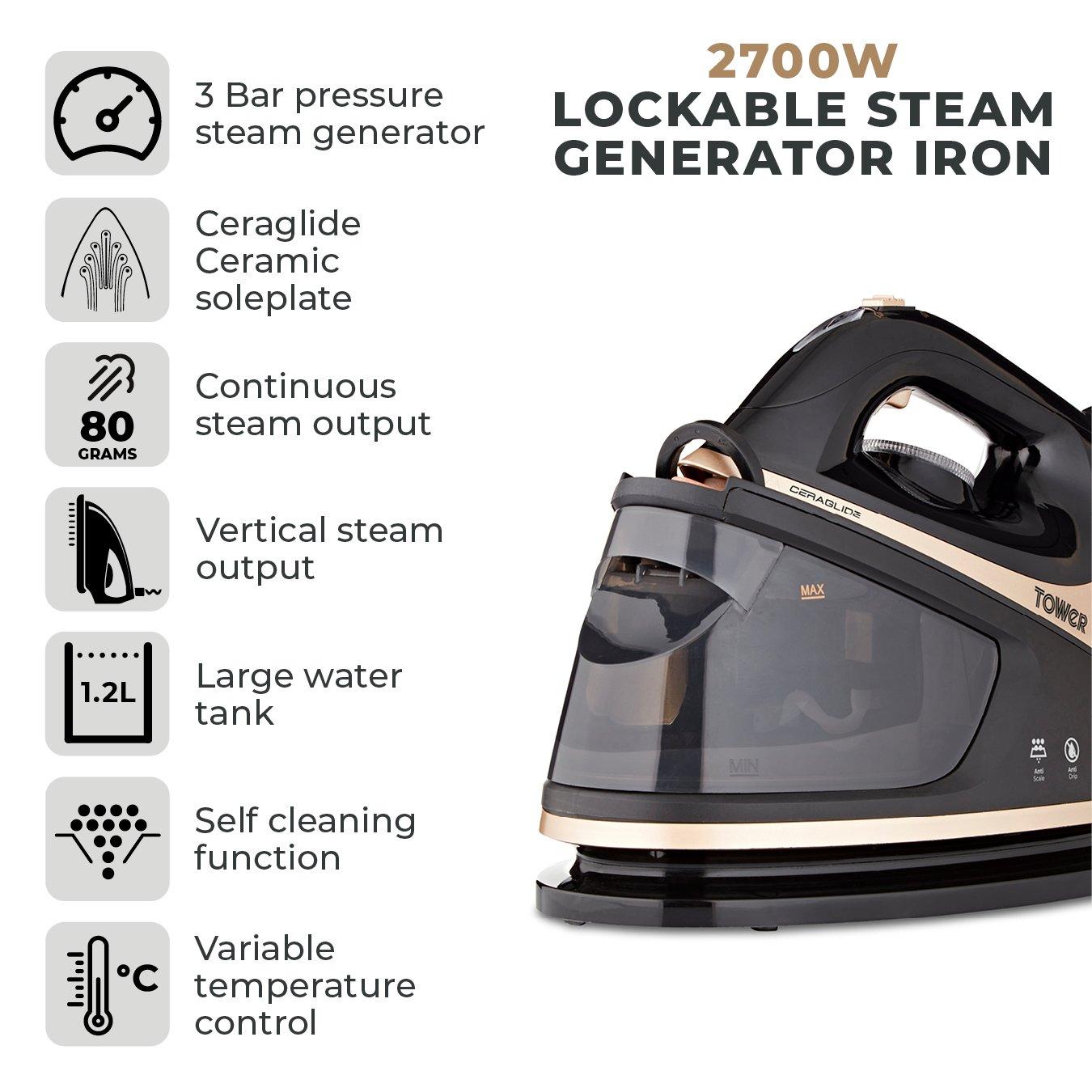 Black - Tower - 2700W Steam Generator with 1.2 Litre Capacity Wate - 2