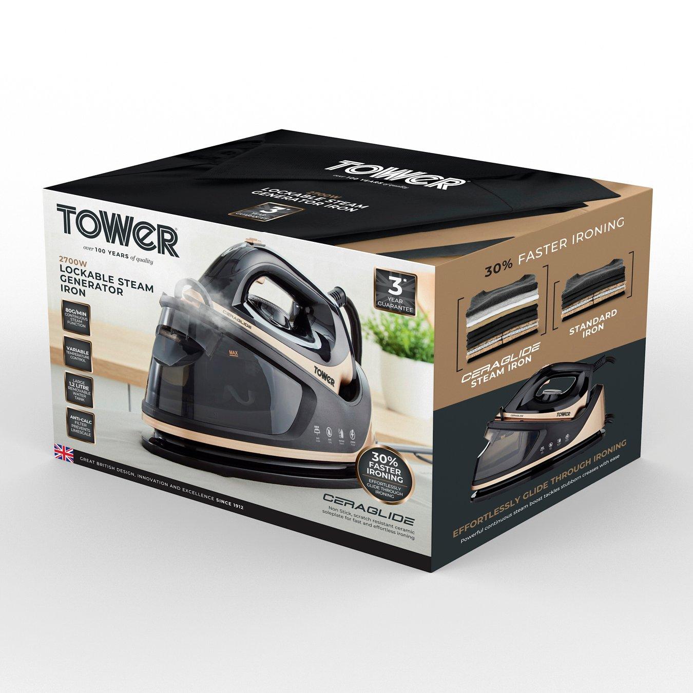 Black - Tower - 2700W Steam Generator with 1.2 Litre Capacity Wate - 13