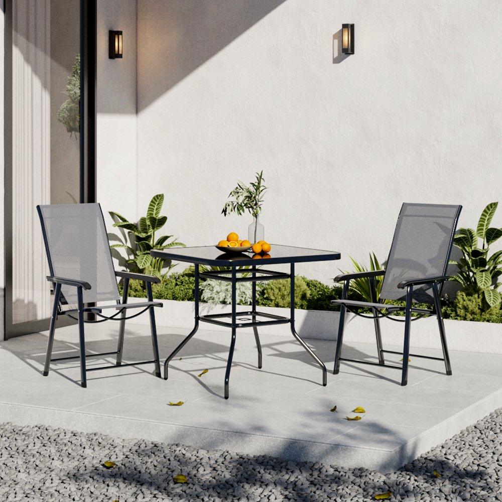 Black - Breeins - Tempered Glass Table with 2 Folding Chairs - 2