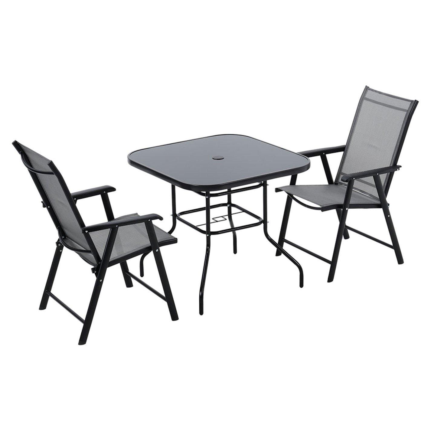 Black - Breeins - Tempered Glass Table with 2 Folding Chairs - 3