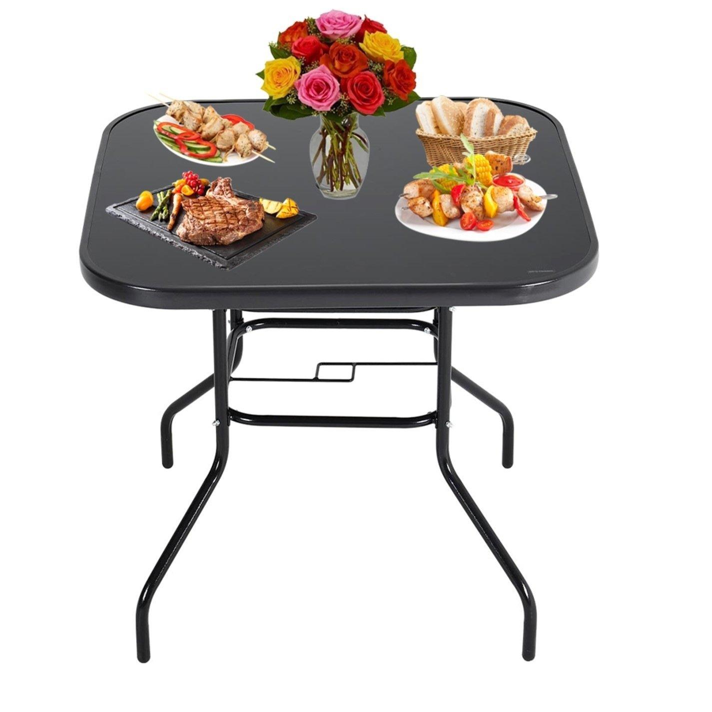 Black - Breeins - Tempered Glass Table with 2 Folding Chairs - 4
