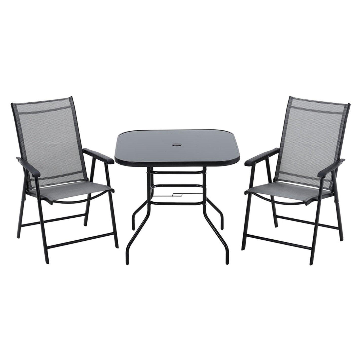 Black - Breeins - Tempered Glass Table with 2 Folding Chairs - 5