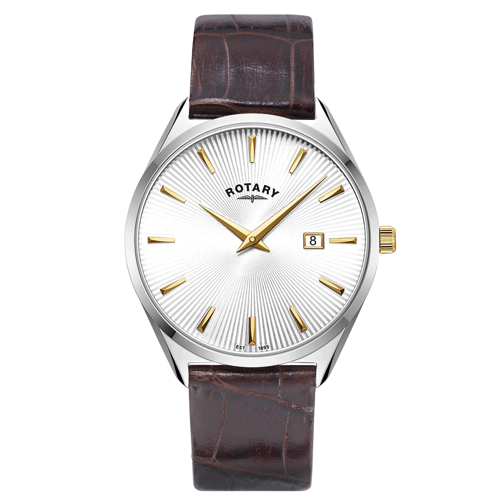 Brown - Rotary - Rotary Mens Ultra Slim SS Brown Leather Watch - 1