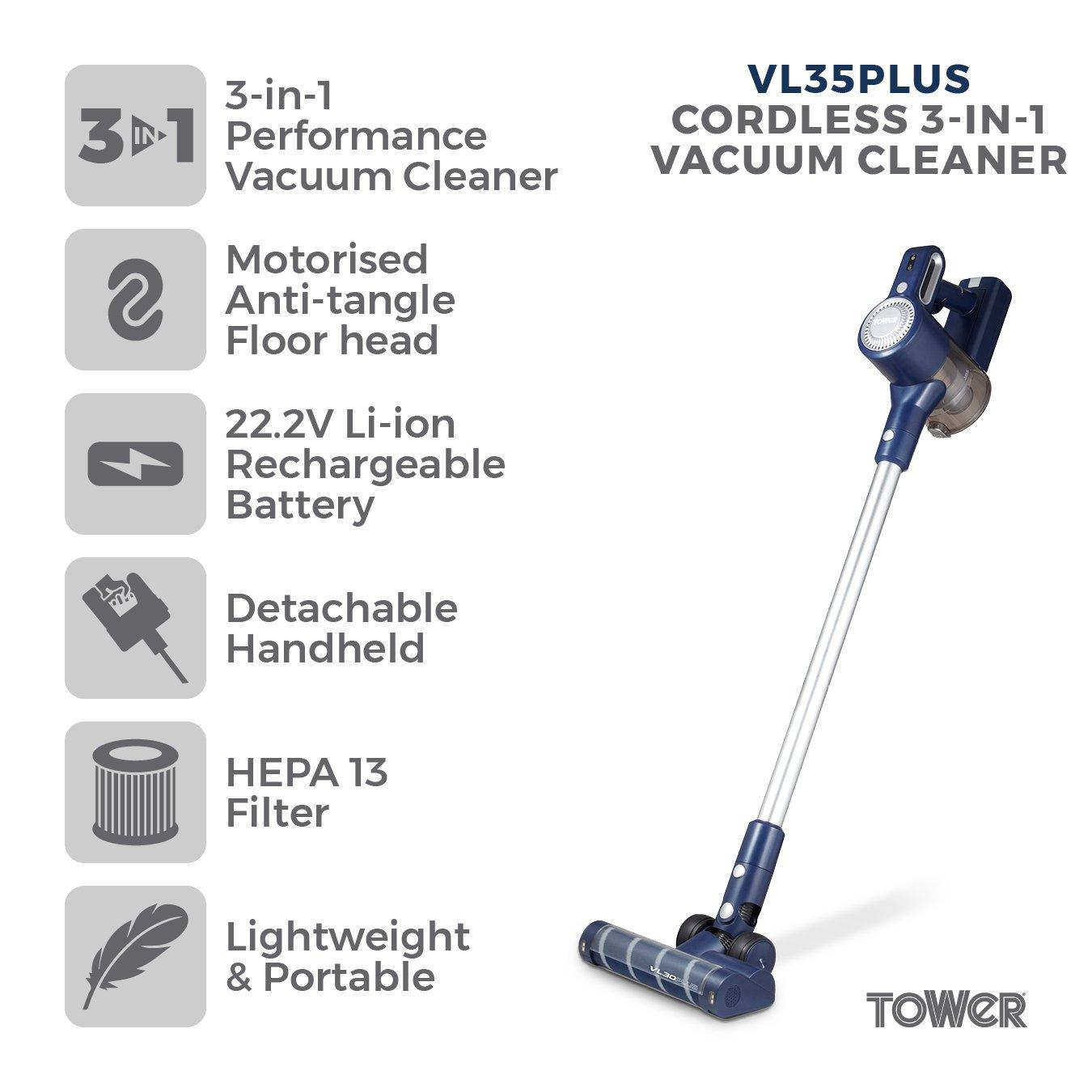 Blue - Tower - VL35 Plus Anti Tangle Vacuum Cleaner 3-IN-1 DC 150 - 2