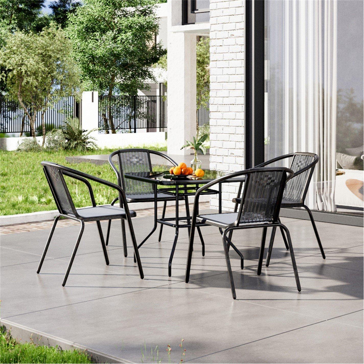 Black - Breeins - Square Tempered Glass Table with 4 Rattan Chairs - 1