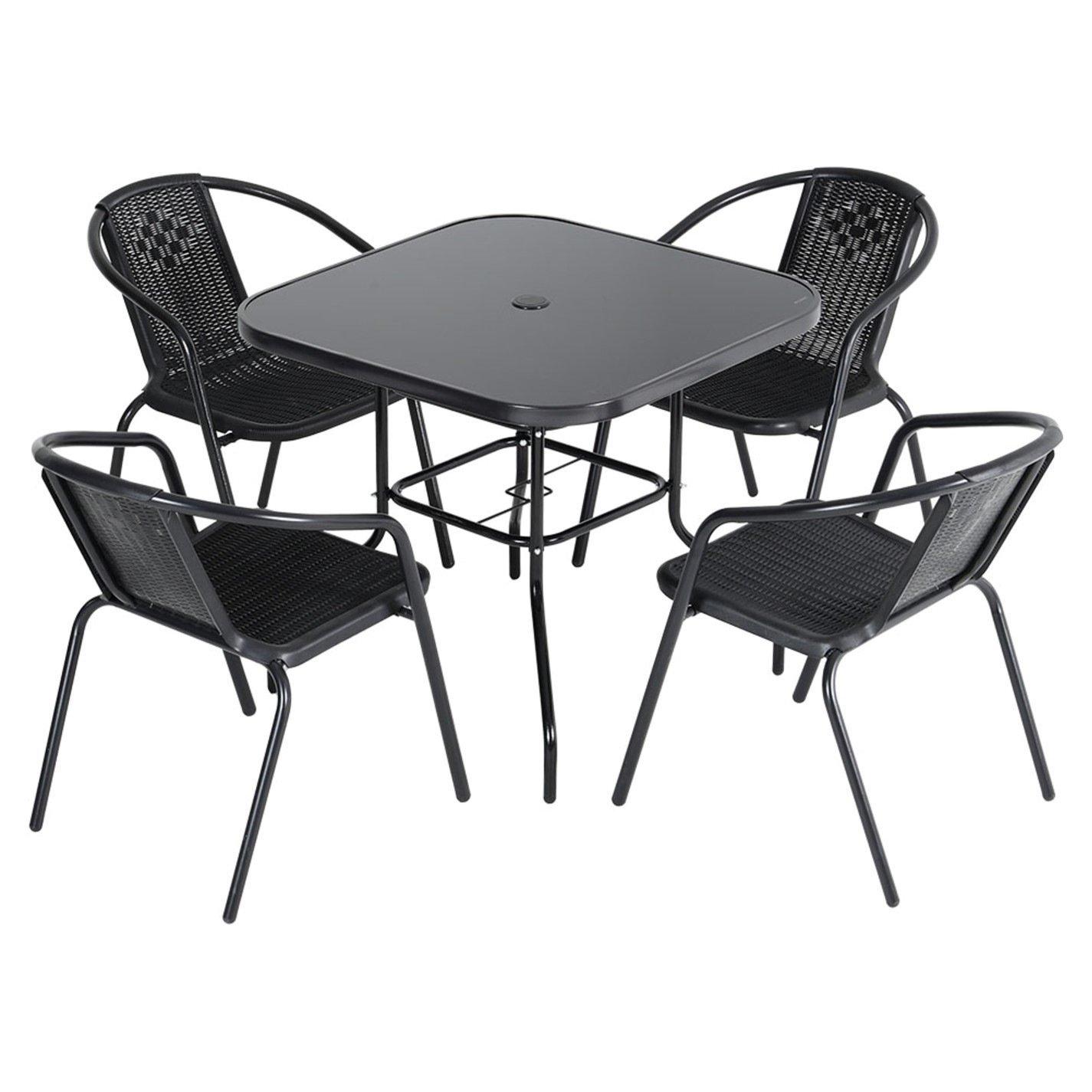 Black - Breeins - Square Tempered Glass Table with 4 Rattan Chairs - 3