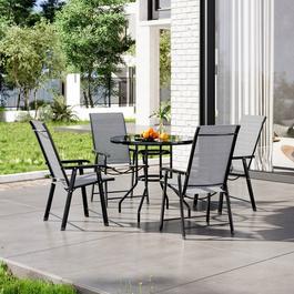Breeins Tempered Glass Table with 4 Foldable Chairs