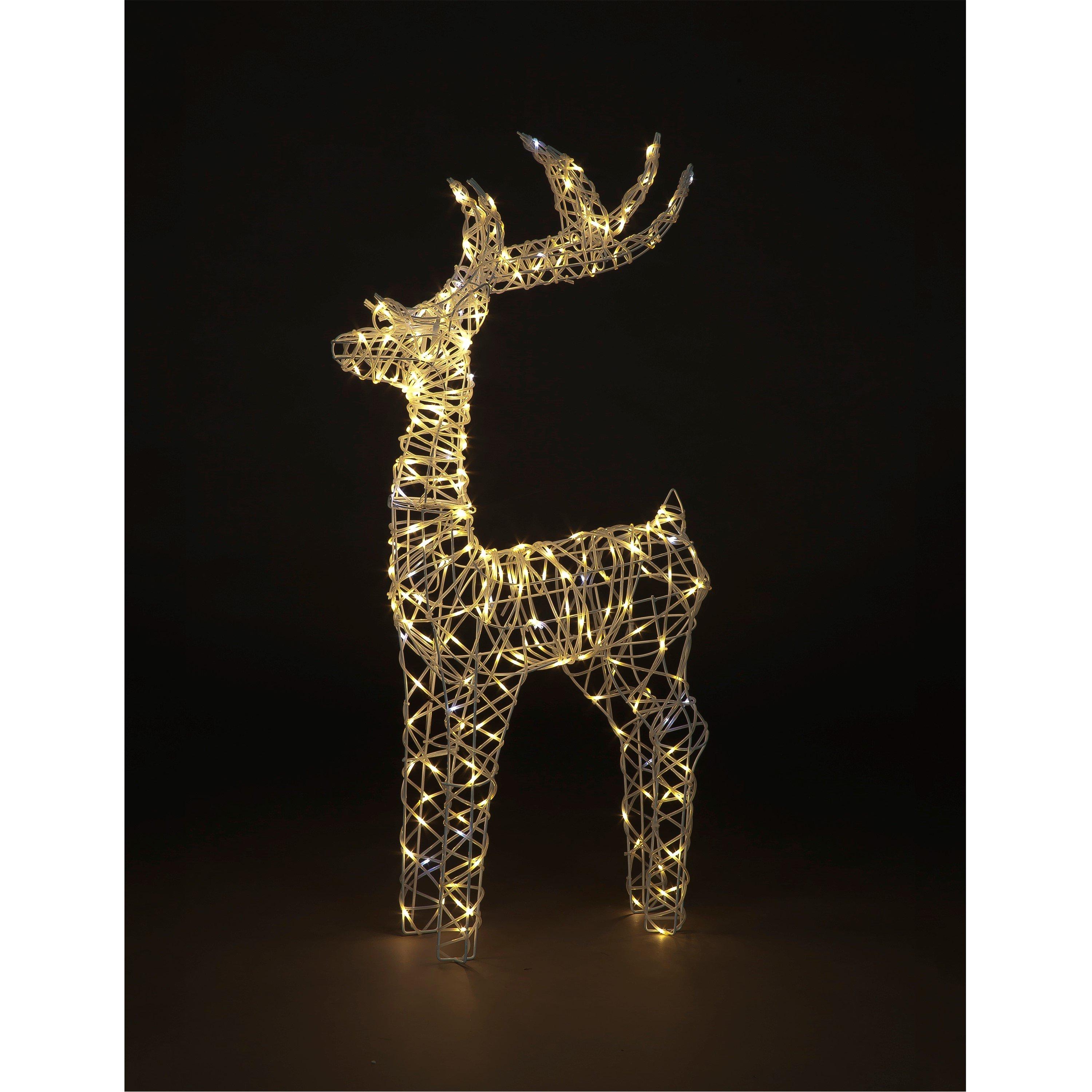 White - Snowtime - 110cm White Rattan LED Lit Reindeer