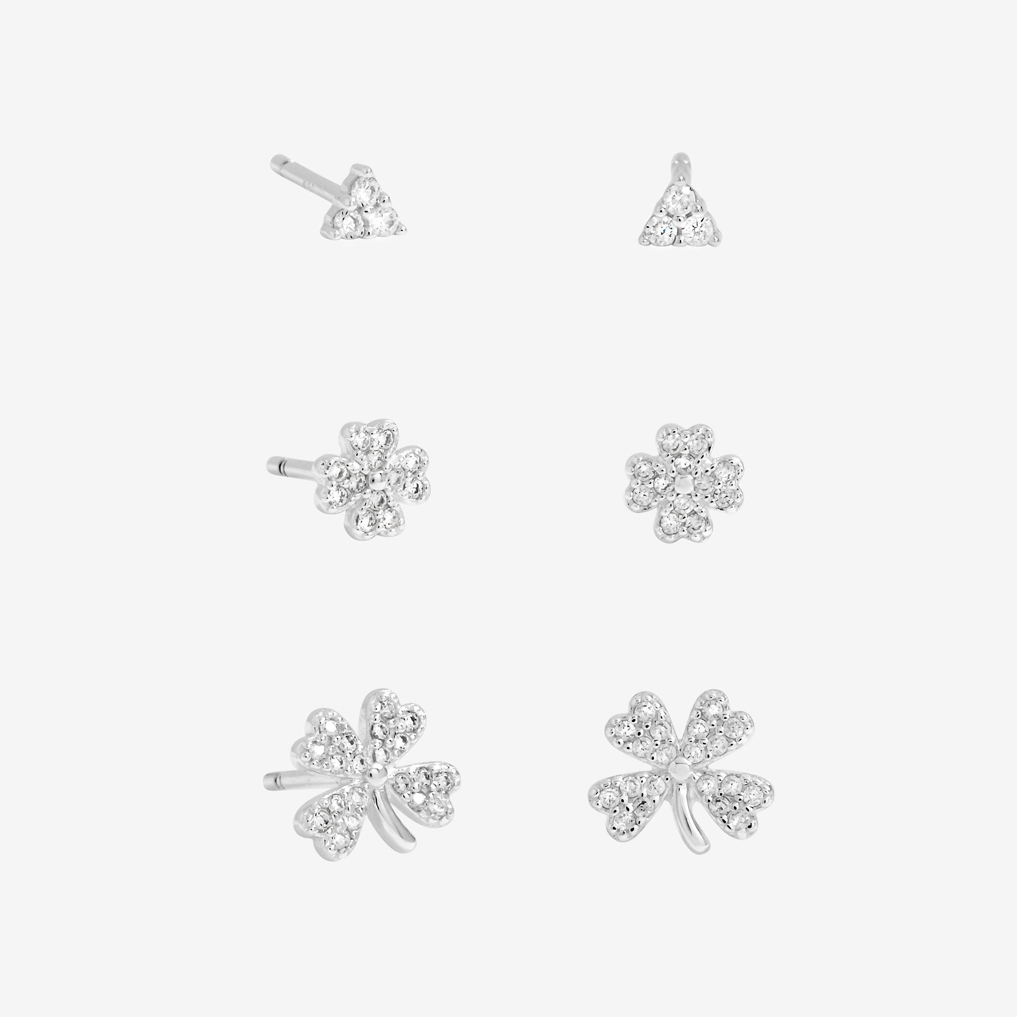 Silver - Simply Silver - Sterling Silver 925 CZ Clover Earrings - Pack of 3 - 1
