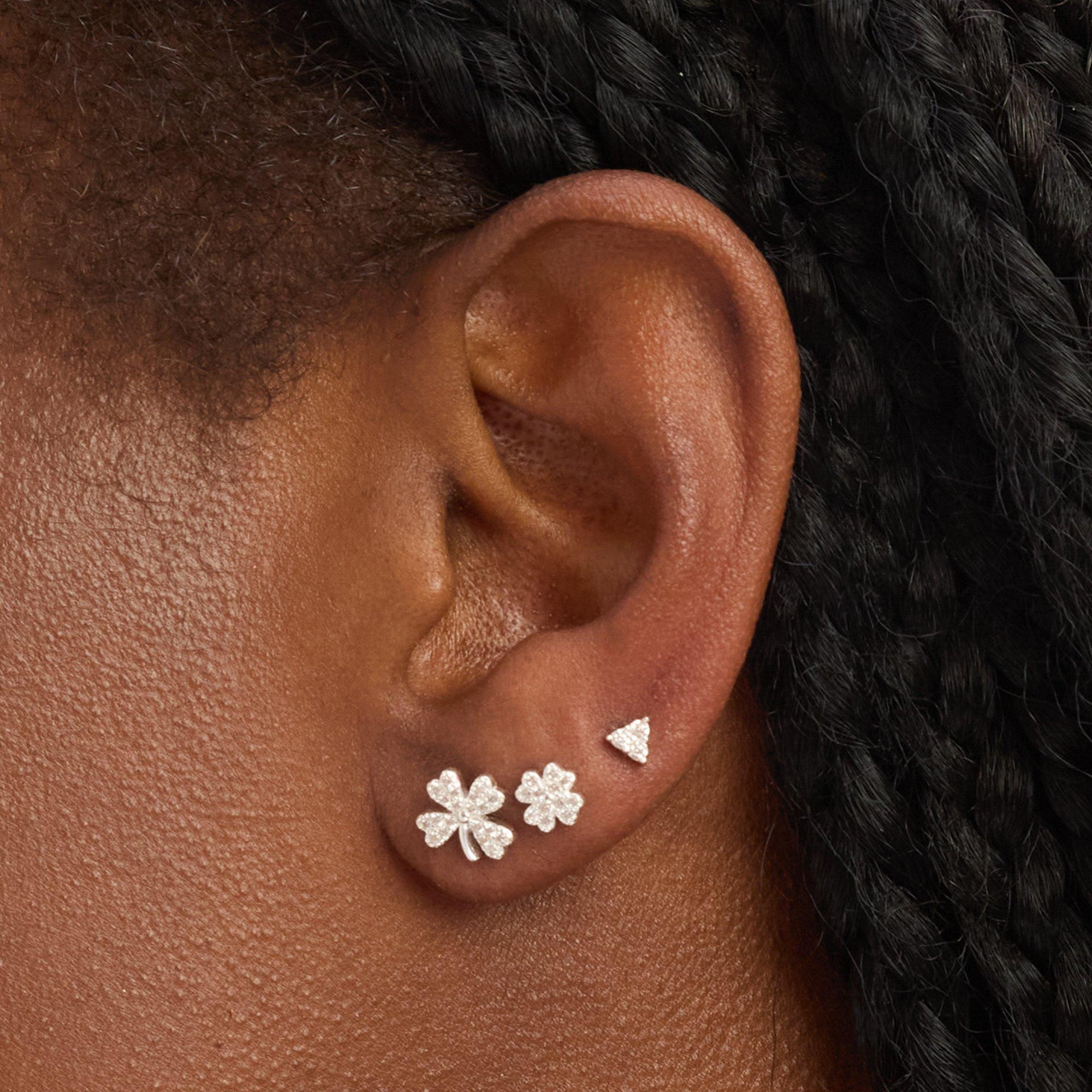 Silver - Simply Silver - Sterling Silver 925 CZ Clover Earrings - Pack of 3 - 2