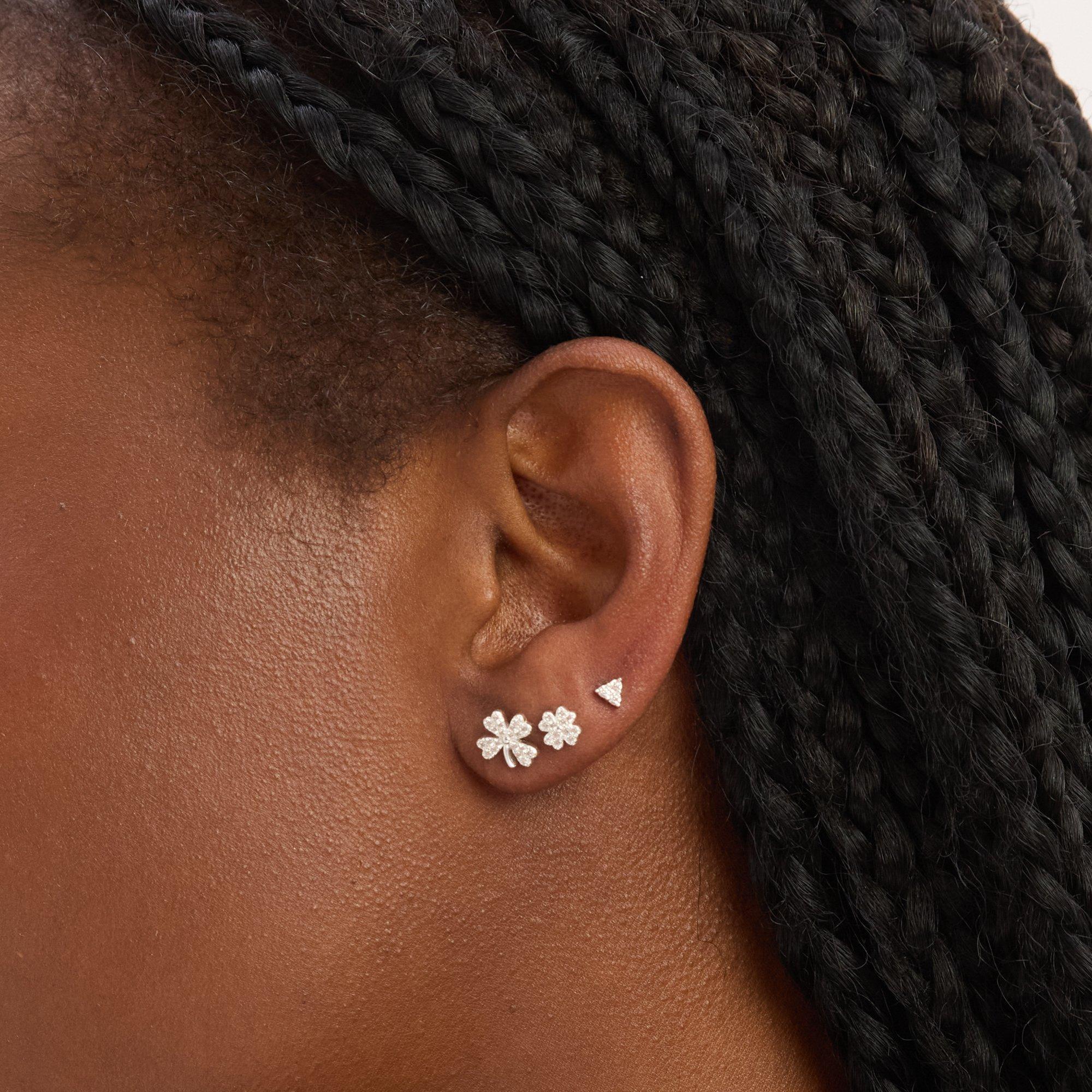 Silver - Simply Silver - Sterling Silver 925 CZ Clover Earrings - Pack of 3 - 3