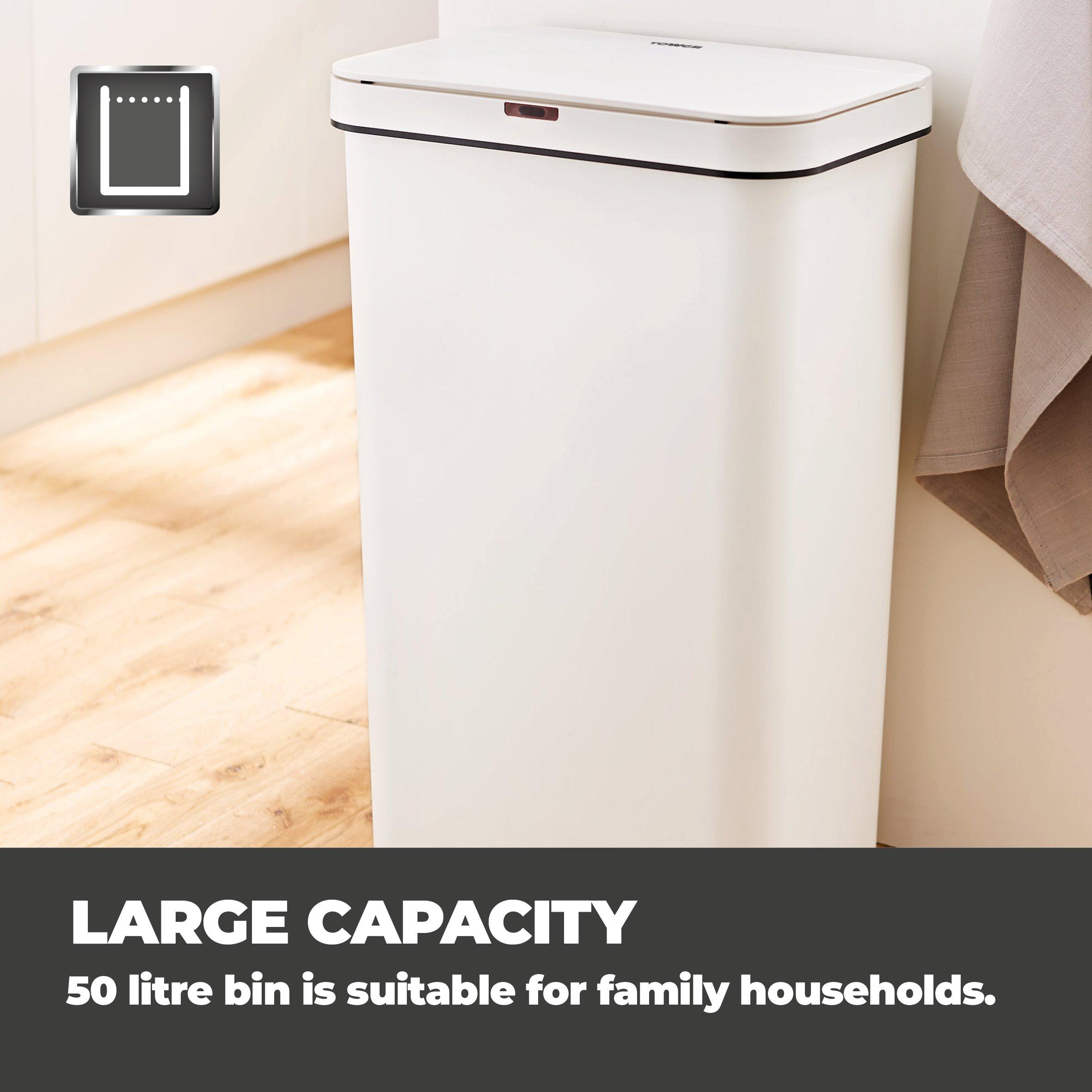 White - Tower - 50L Rectangular Sensor Bin White - 4