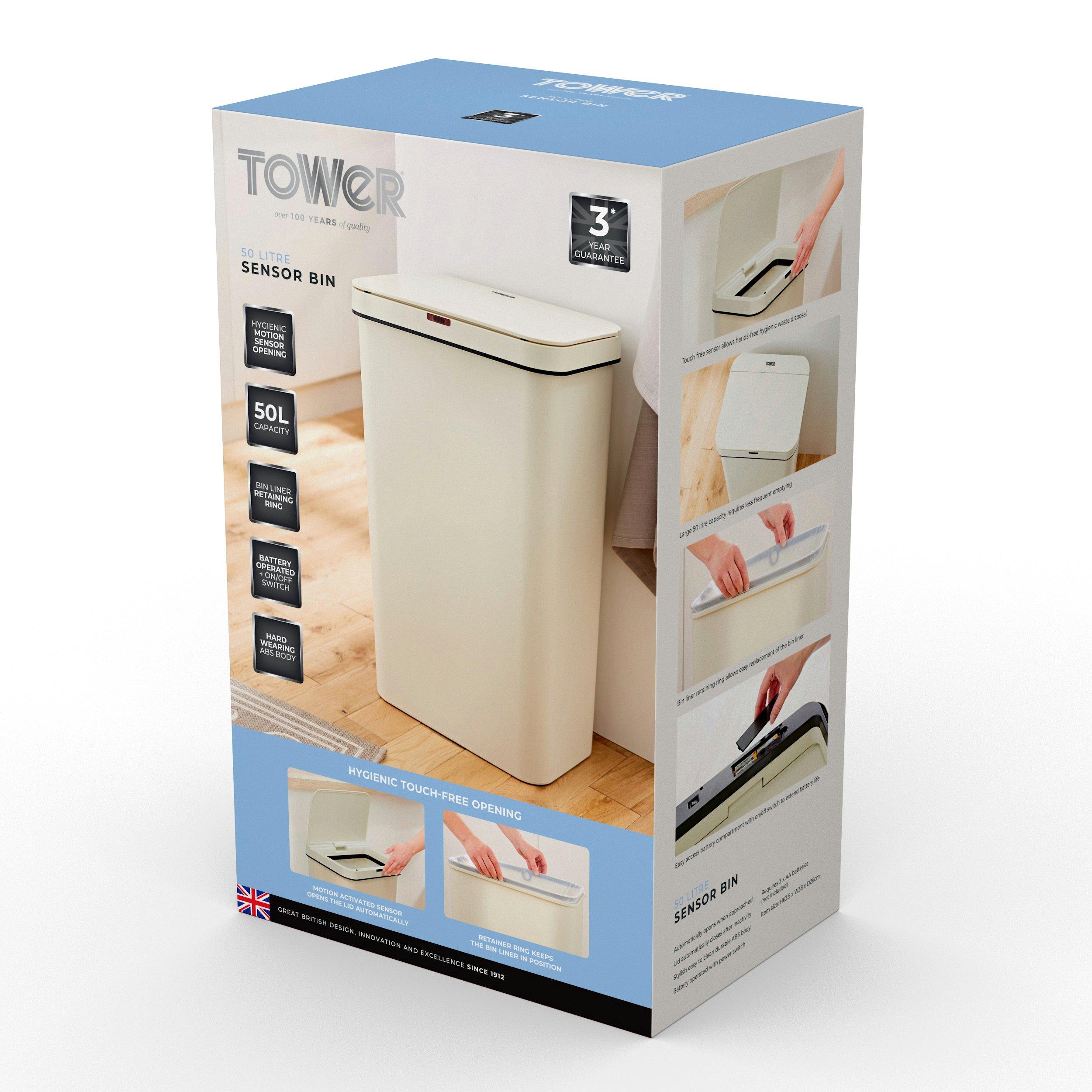 Cream - Tower - 50L Rectangular Sensor Bin Cream - 8