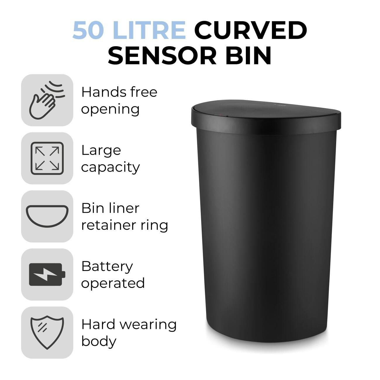 Black - Tower - 50L Curved Sensor Bin Black - 2