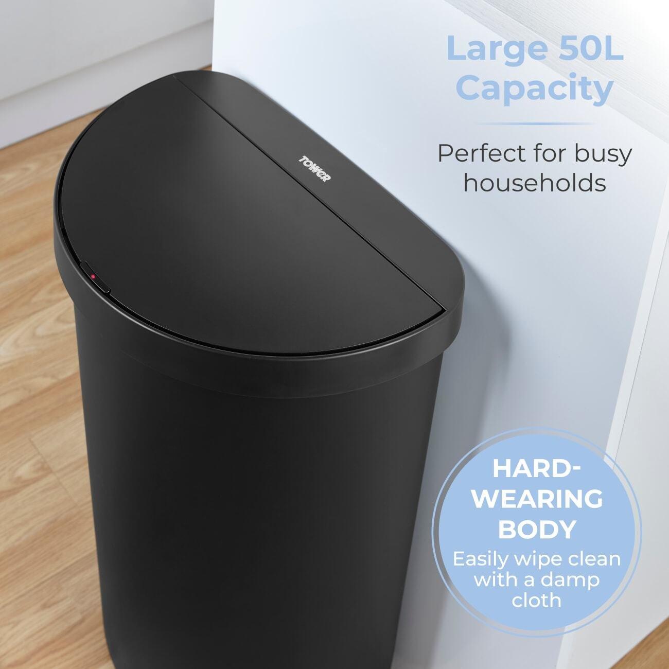 Black - Tower - 50L Curved Sensor Bin Black - 4