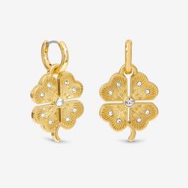 Mood Mood Gold & Crystal Clover Charm Huggie Earrings
