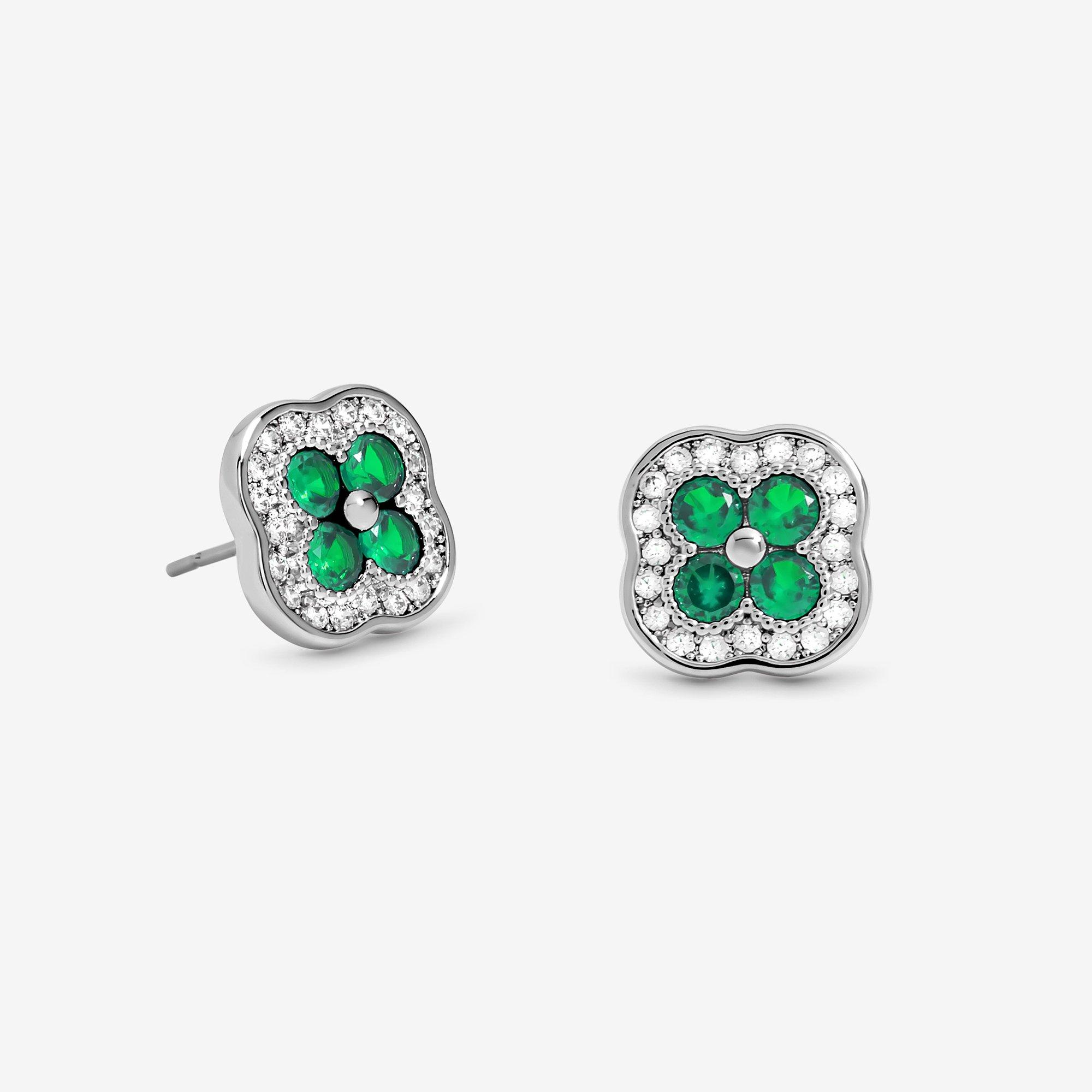Silver - Jon Richard - Rhodium Plated Crystal and Emerald Clover Studs - 1