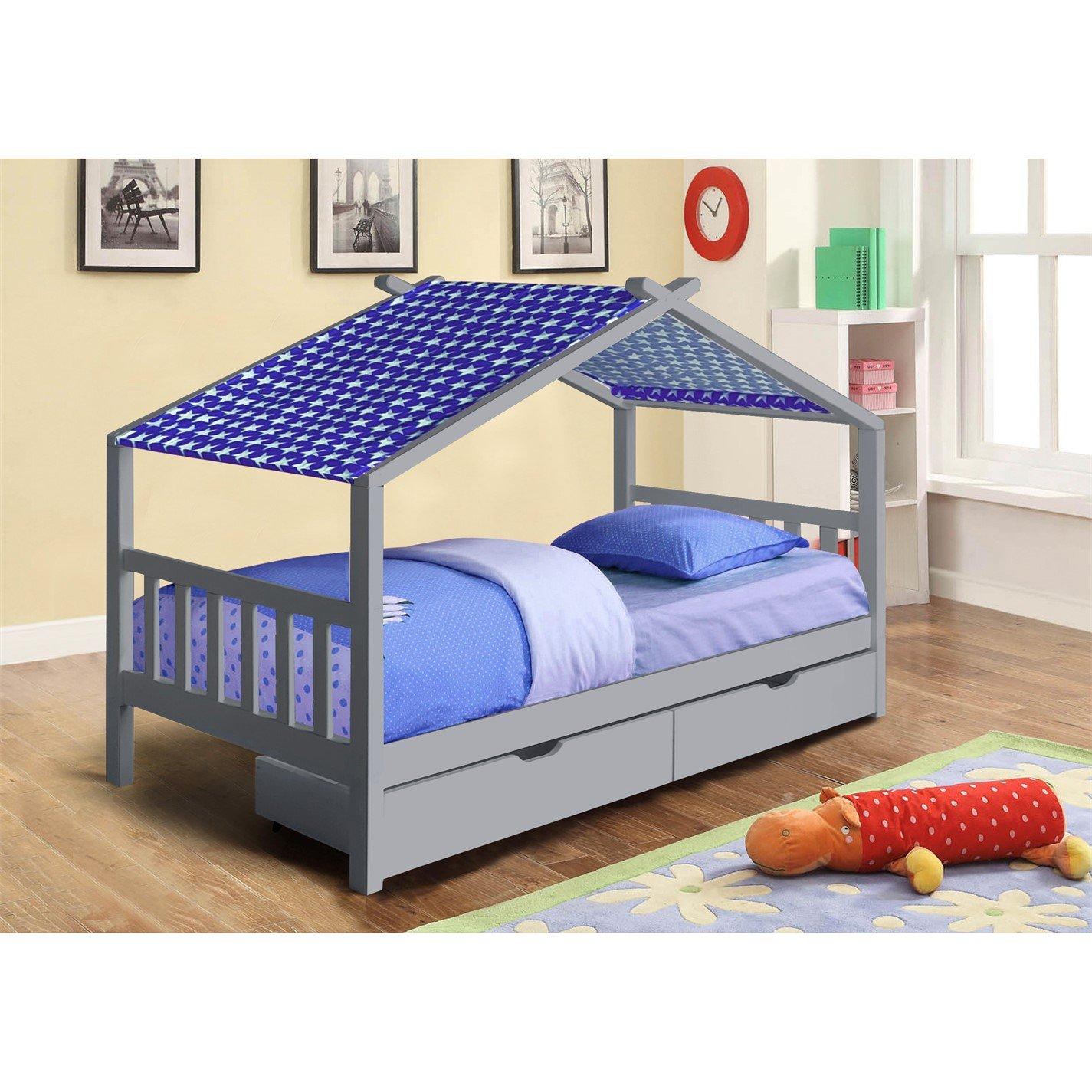 Grey - Comfy Living - 3ft House Bed Frame With Storage Tent and Mat - 3