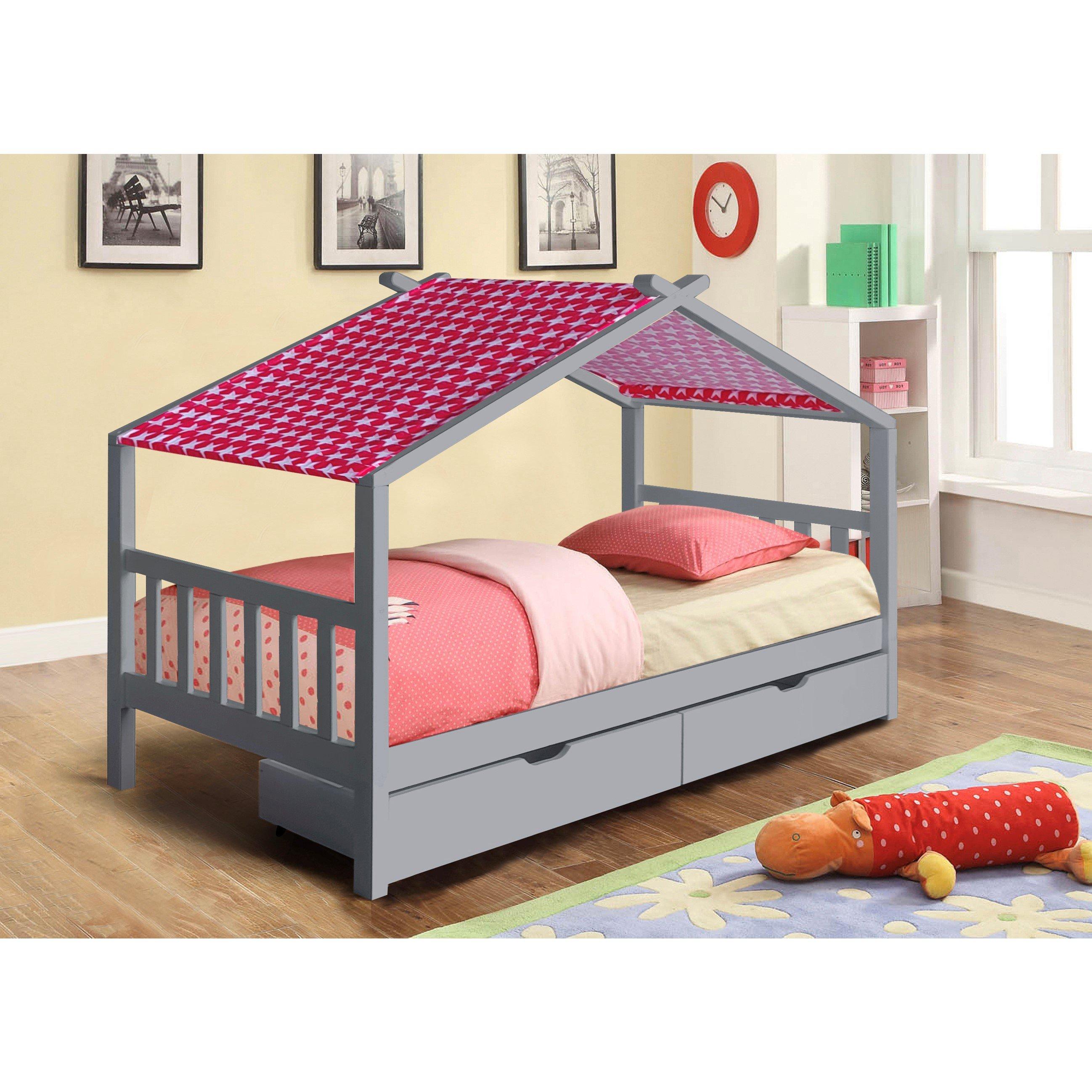 Grey - Comfy Living - 3ft House Bed Frame With Storage Tent and Mat - 4