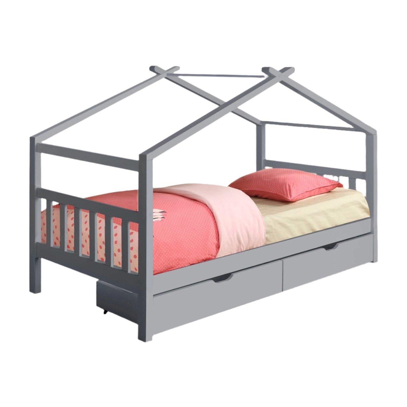 Grey - Comfy Living - 3ft House Bed Frame With Storage Tent and Mat - 5