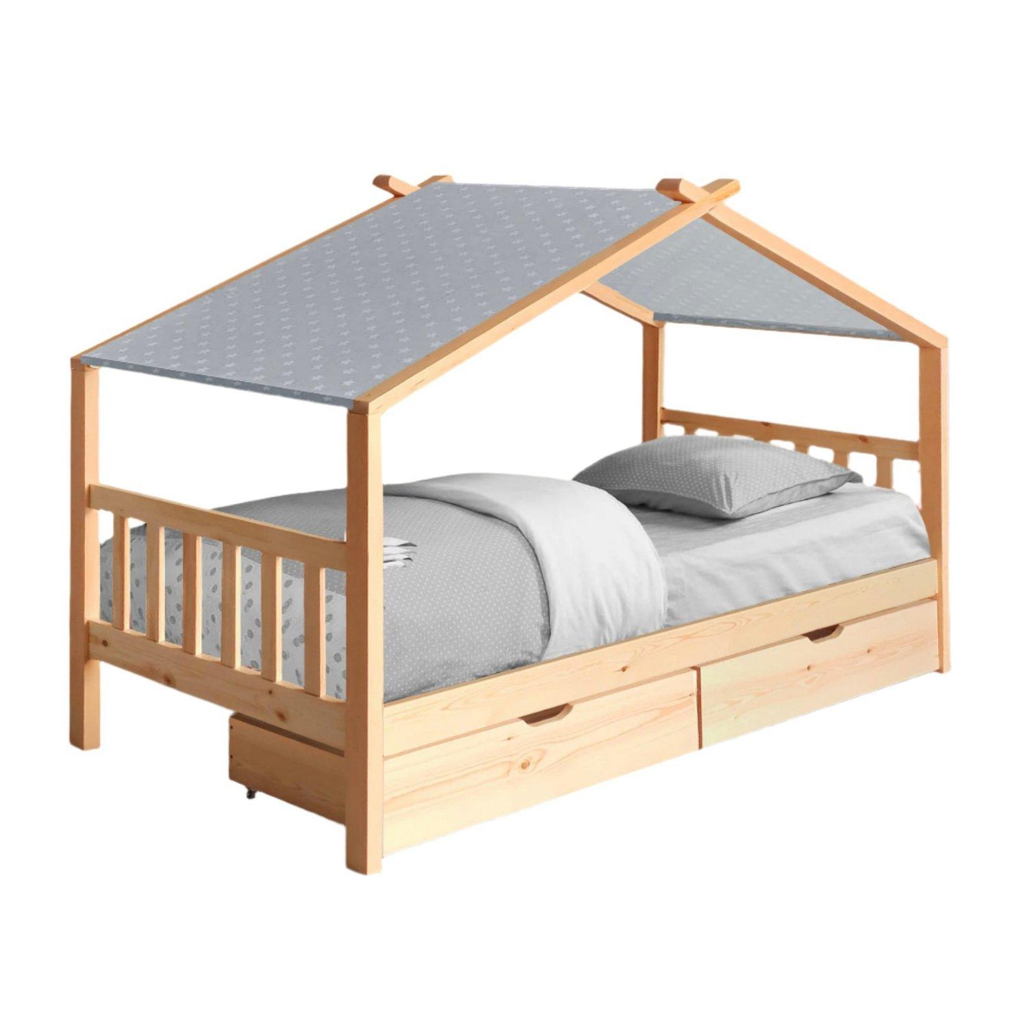 Pine - Comfy Living - 3ft House Bed Frame With Storage Tent and Mat - 6