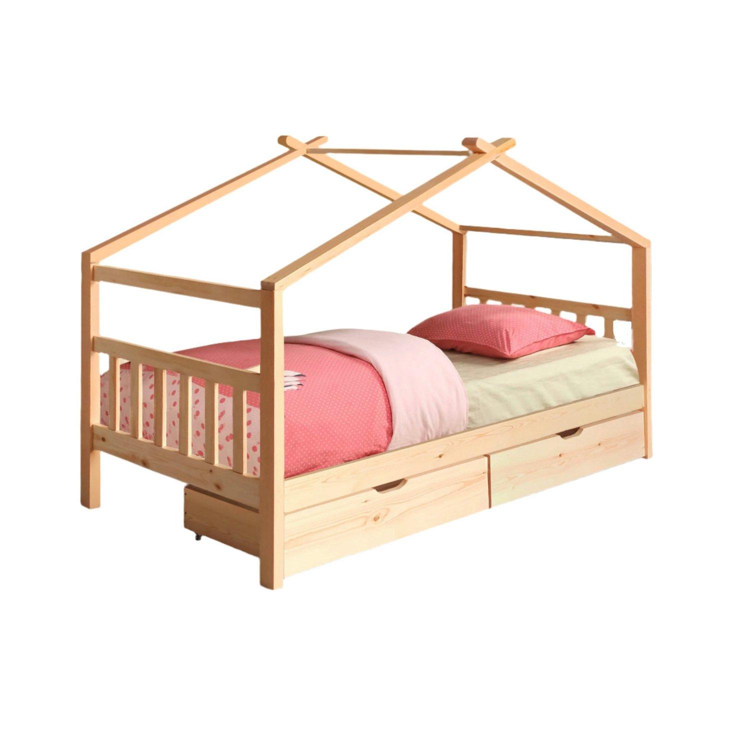 Pine - Comfy Living - 3ft House Bed Frame With Storage Tent and Mat - 7