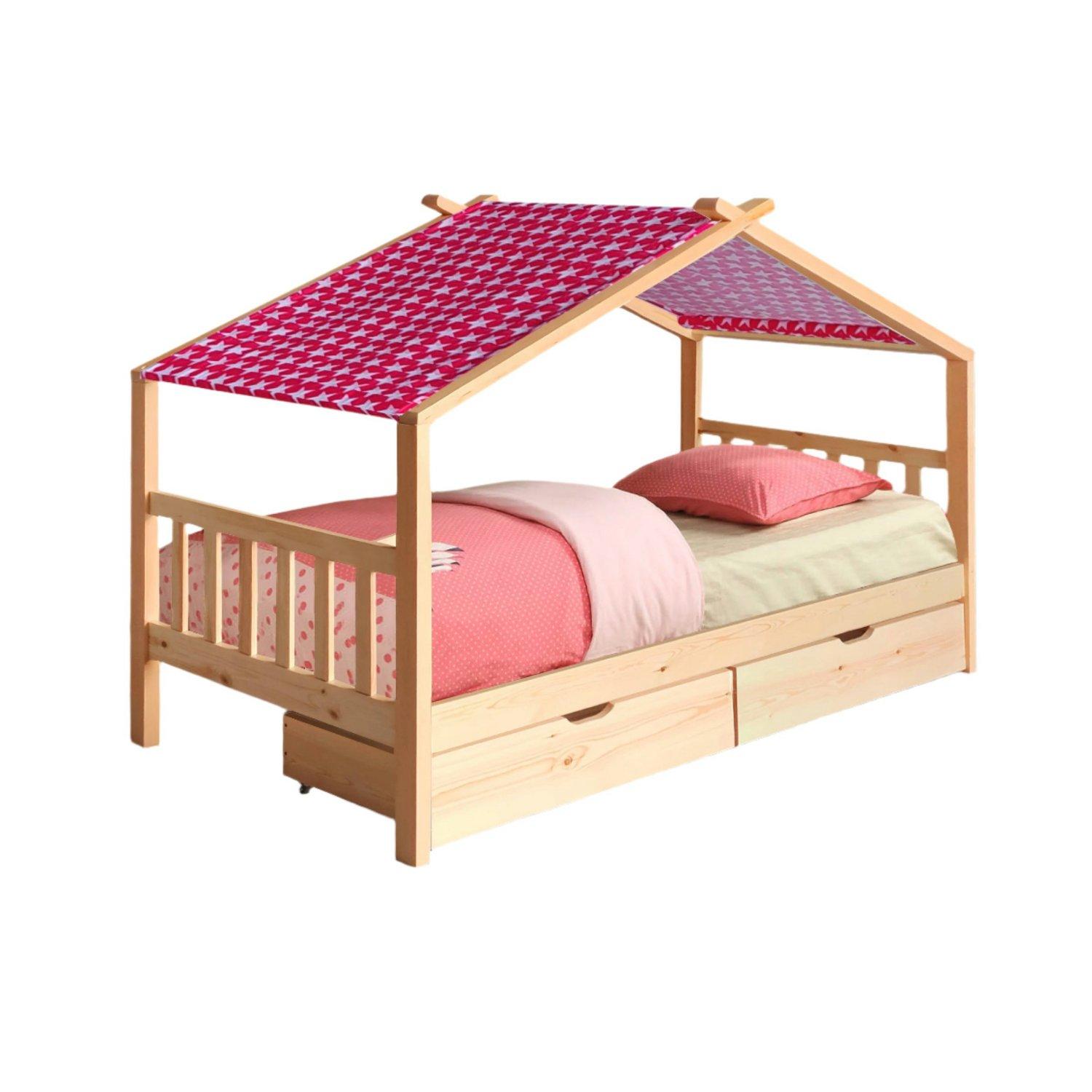 Pine - Comfy Living - 3ft House Bed Frame With Storage Tent and Mat - 8