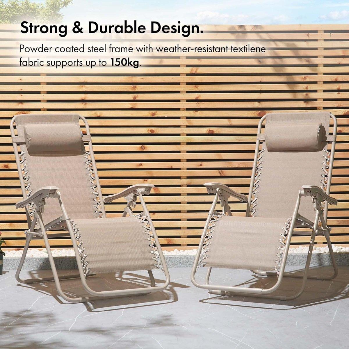 Brown - VonHaus - Verona Sage Zero Gravity Chair Set of 2 - 4