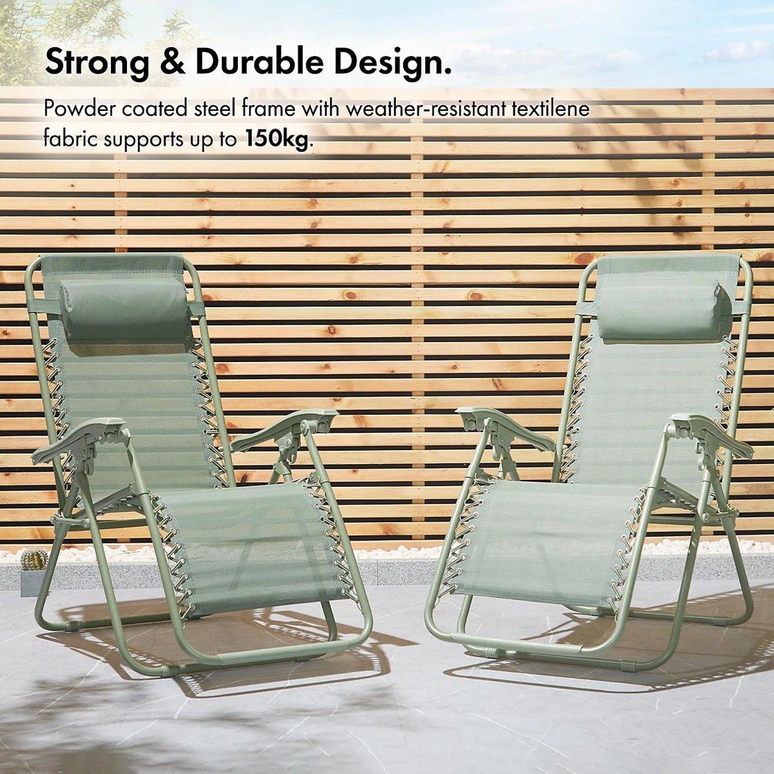 Green - VonHaus - Verona Sage Green Zero Gravity Chair Set of 2 - 2