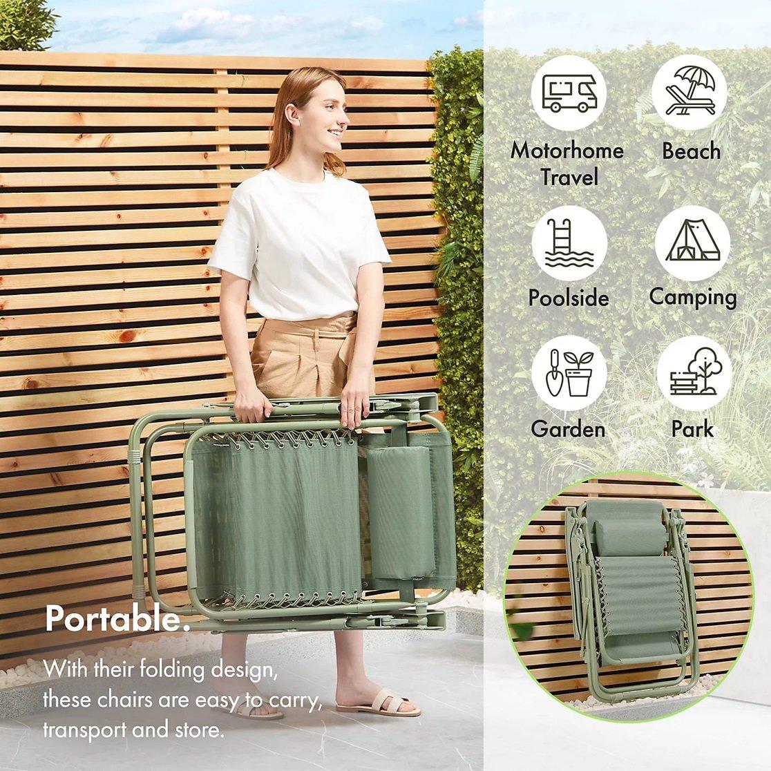 Green - VonHaus - Verona Sage Green Zero Gravity Chair Set of 2 - 5