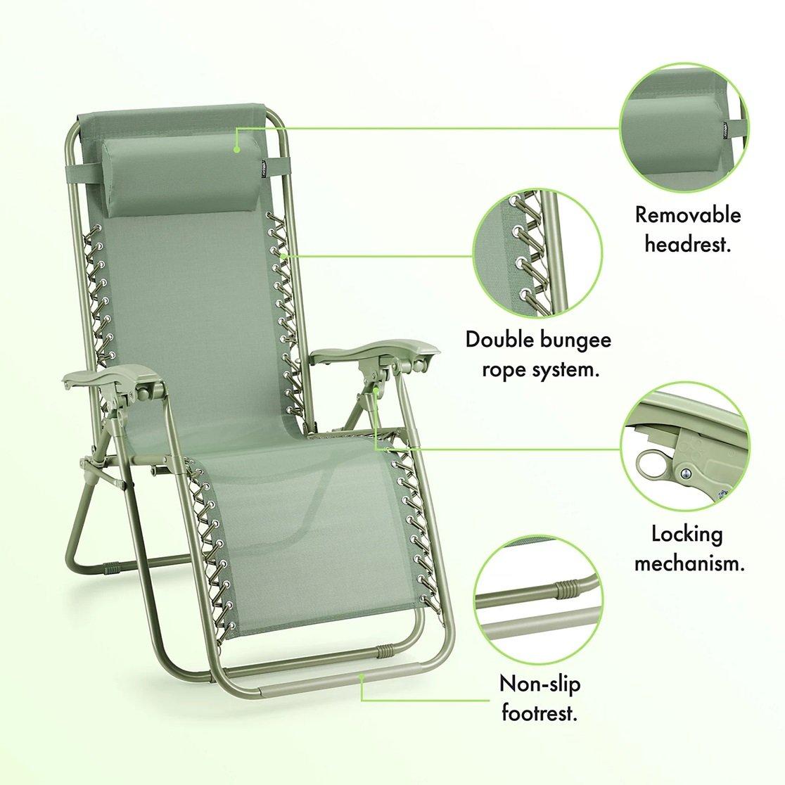 Green - VonHaus - Verona Sage Green Zero Gravity Chair Set of 2 - 7