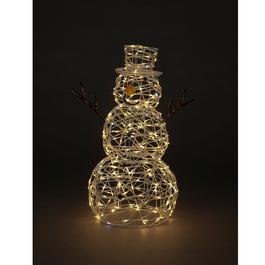 Snowtime 90cm LED Lit White Rattan Snowman