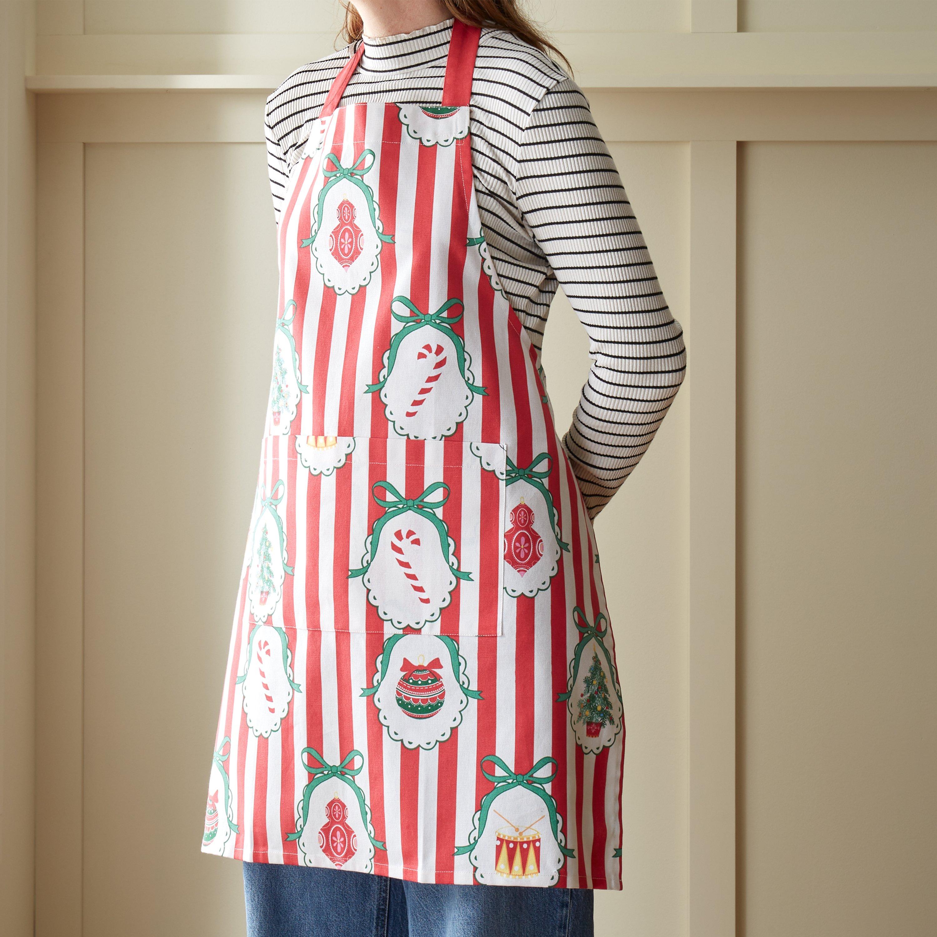 Red - Catherine Lansfield - Christmas Vintage Stripe Kitchen Adult Apron - 1