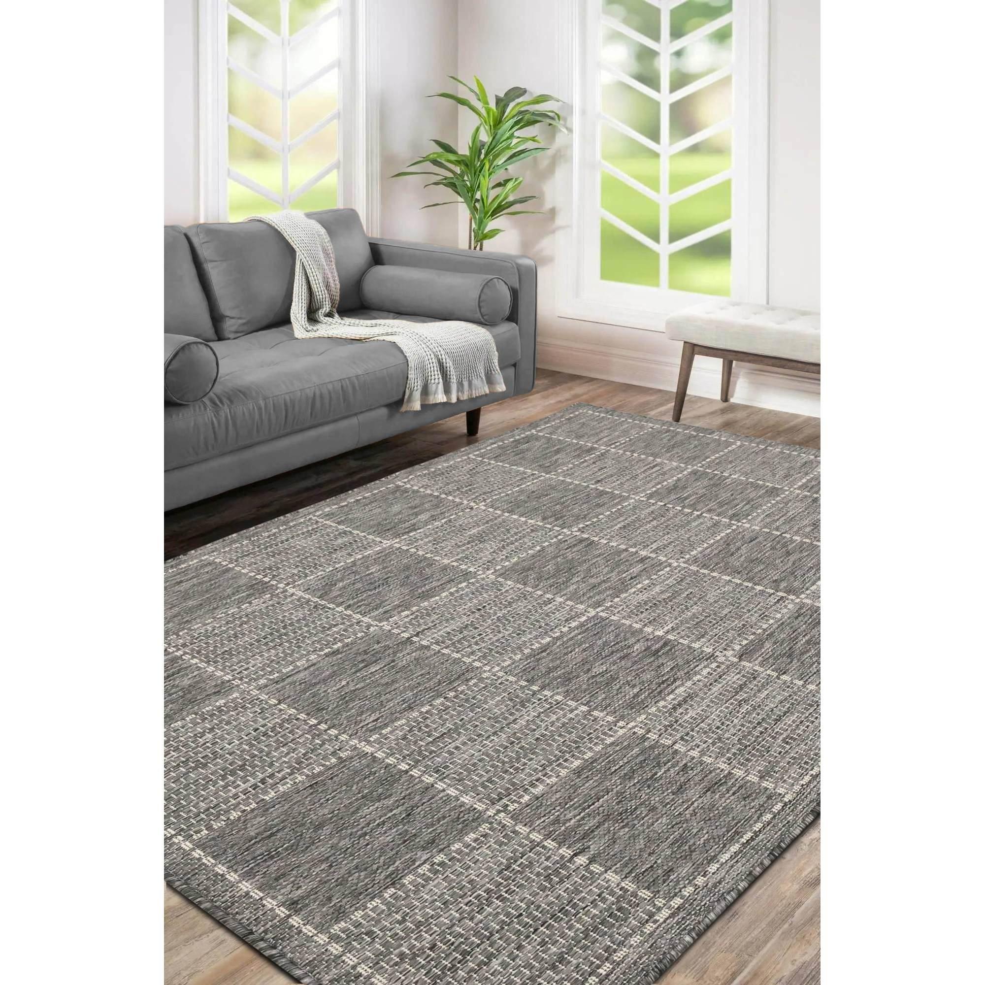 Homemaker Check Gel Flatweave Rug Steel Grey