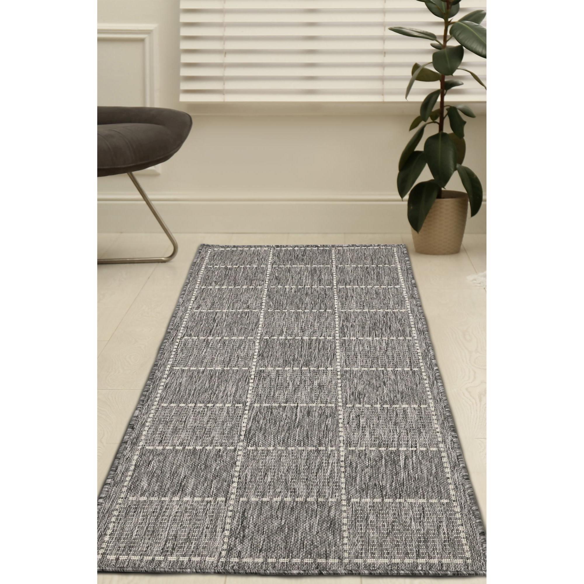 Grey - Homemaker - Check Gel Flatweave Rug Steel Grey - 2
