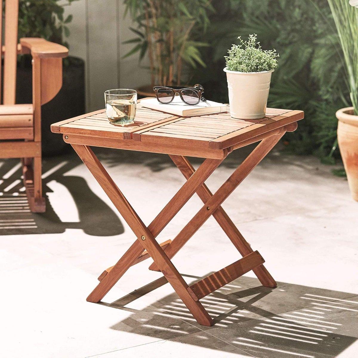 Brown - VonHaus - Hudson Adirondack Folding Wooden Side Table - 2