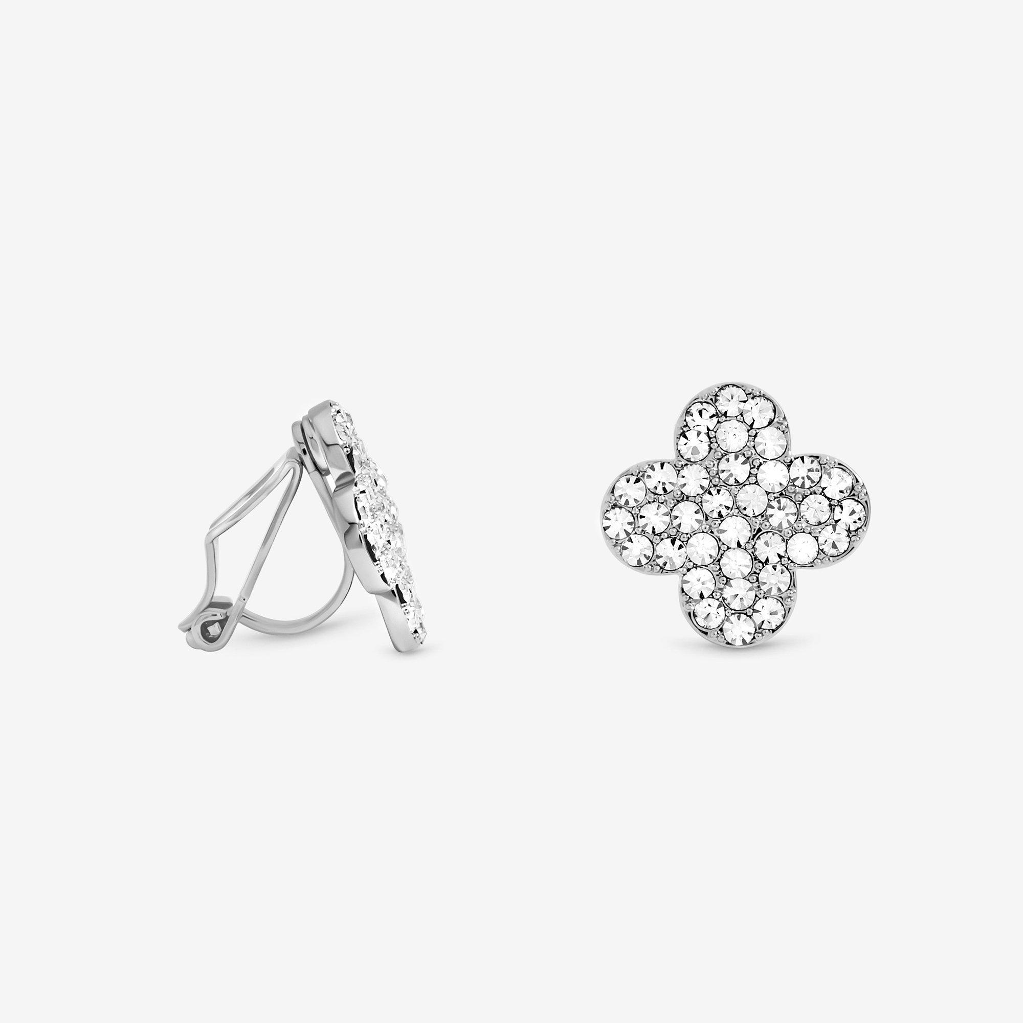Silver - Jon Richard - Silver Plated and Pave Clover Clip Earrings - 1