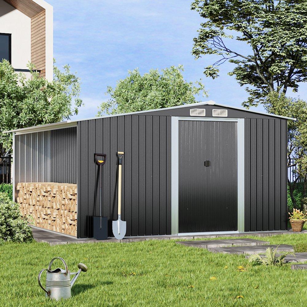 Black - Breeins - Outdoor 8x8Fts Steel Storage Shed Charcoal Black - 1