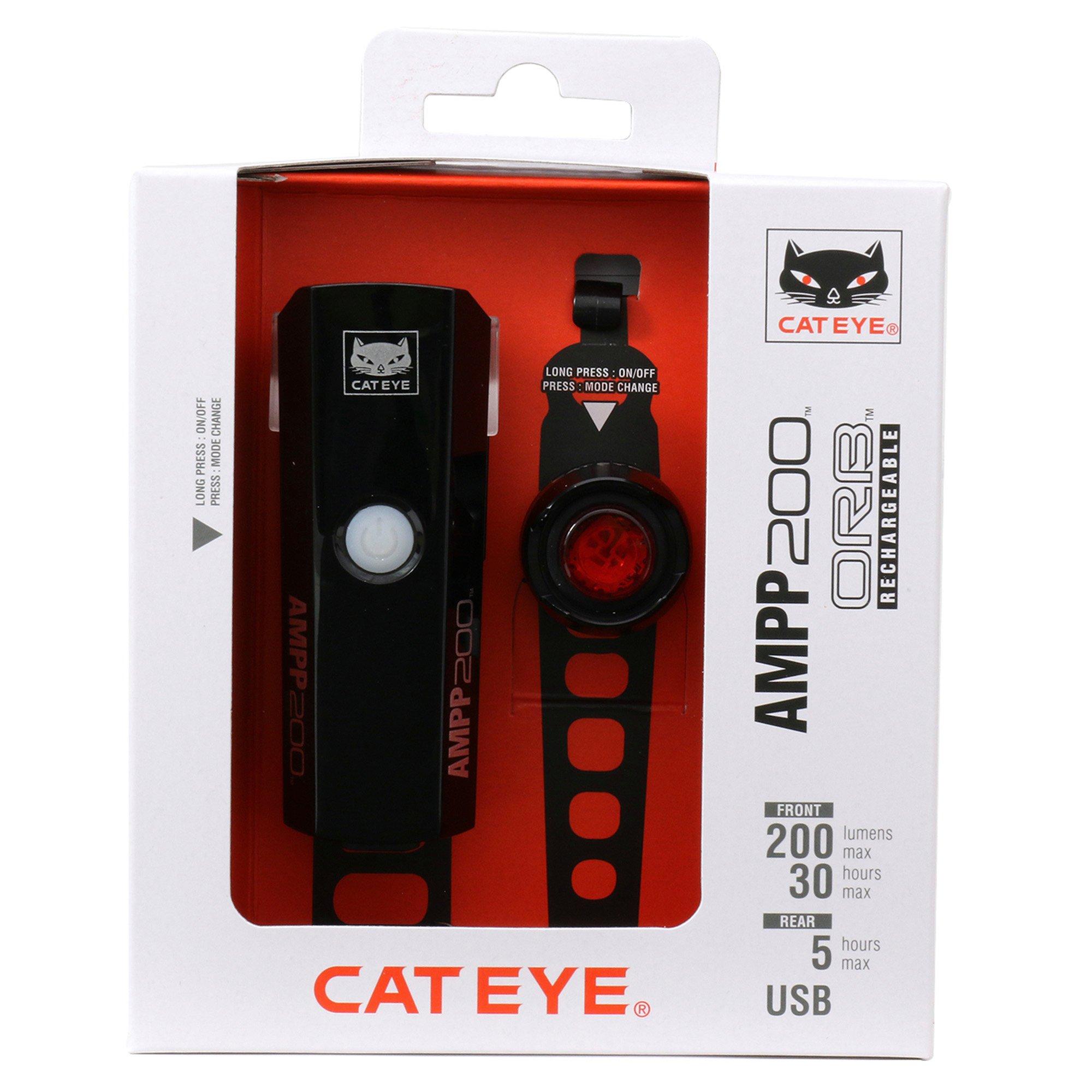 Black - Cateye - AMPP 200 / Orb Rechargable Bike Light Set - 5