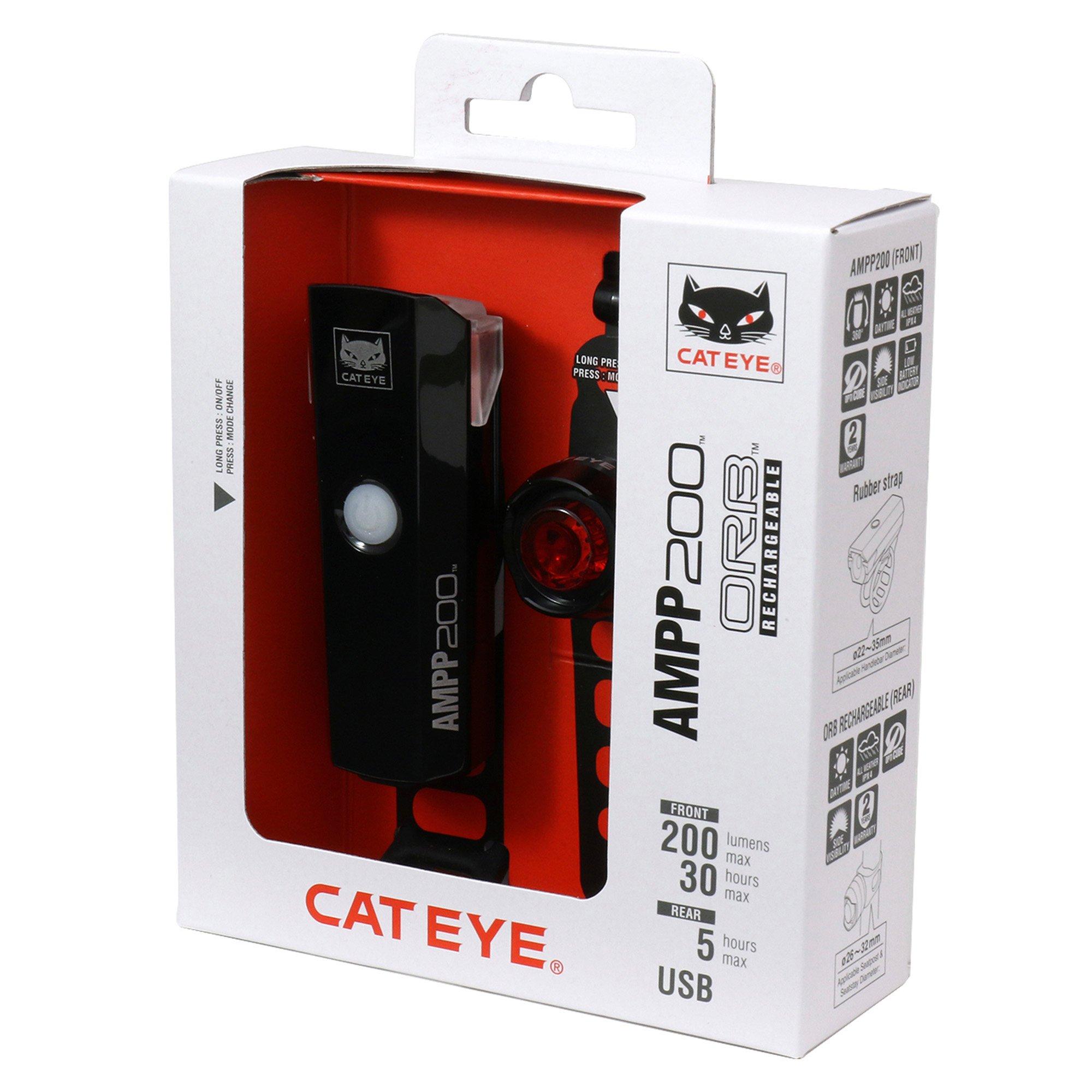 Black - Cateye - AMPP 200 / Orb Rechargable Bike Light Set - 6