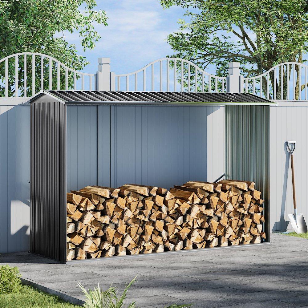 Anthracite - Breeins - Outdoor 8x3Fts Metal Firewood Log Shed Anthracite - 1