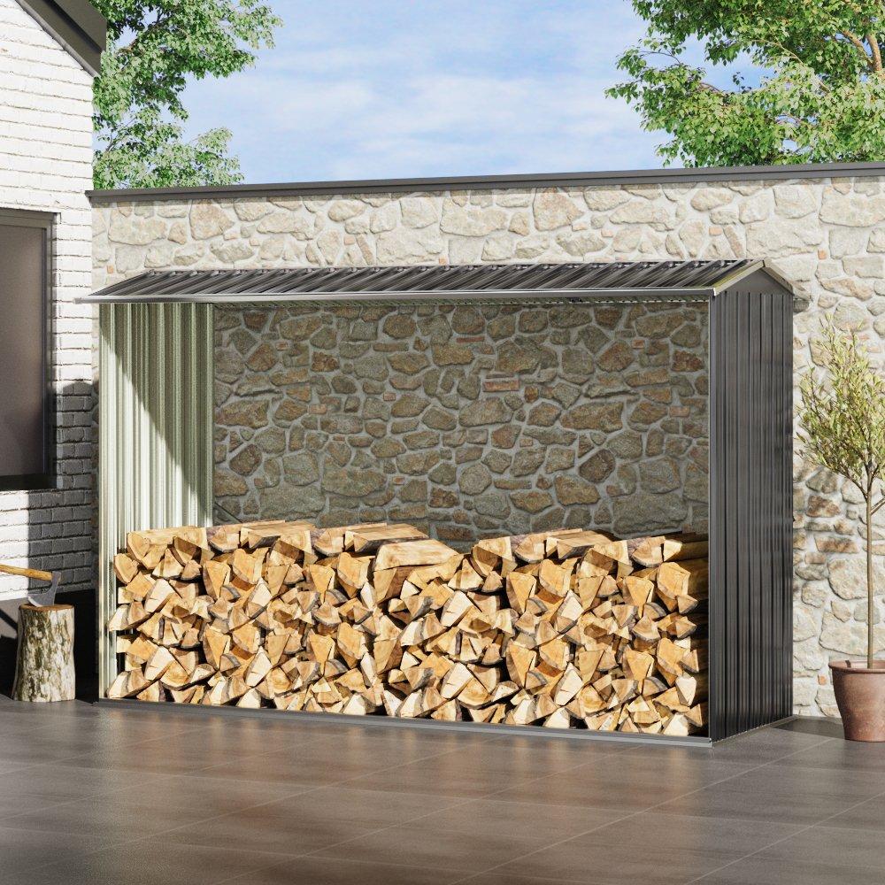 Anthracite - Breeins - Outdoor 8x3Fts Metal Firewood Log Shed Anthracite - 2