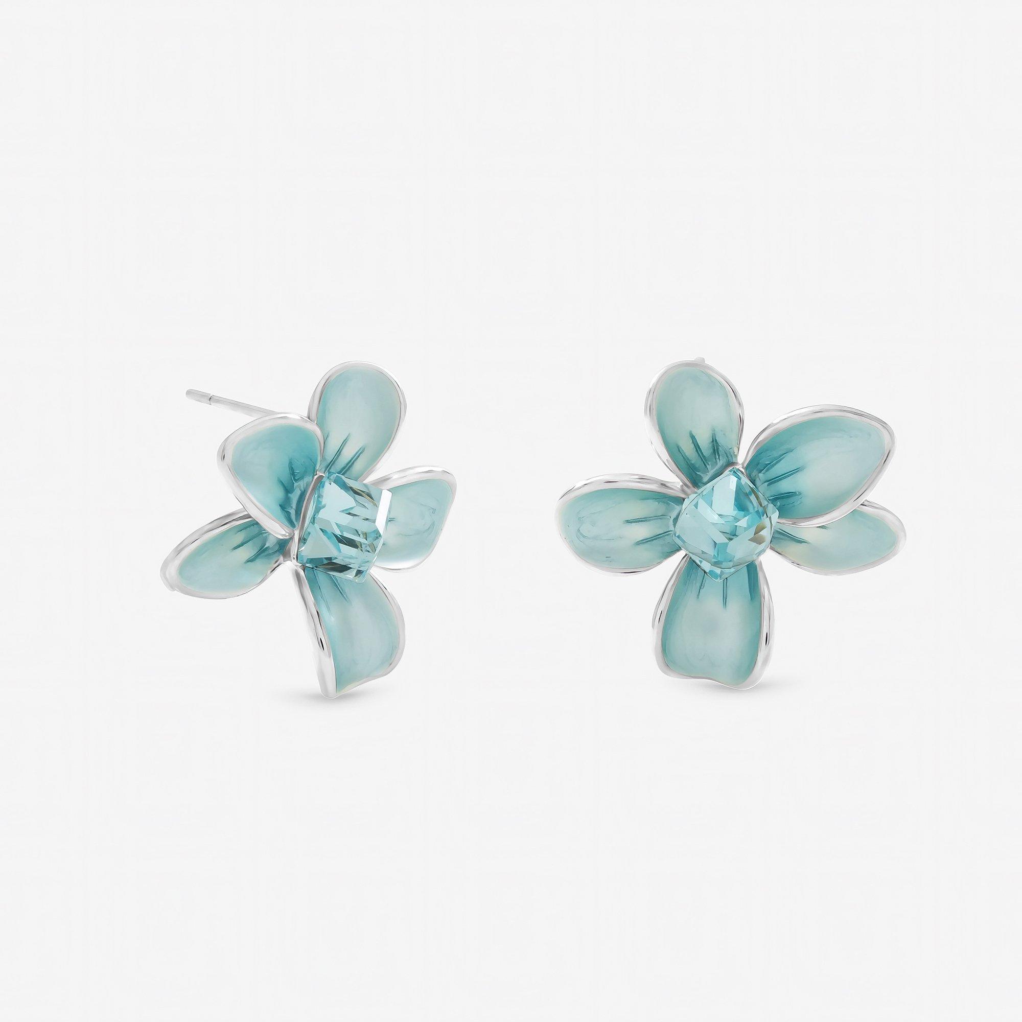 Silver - Jon Richard - Silver Plated and Blue Flower Earrings - 1