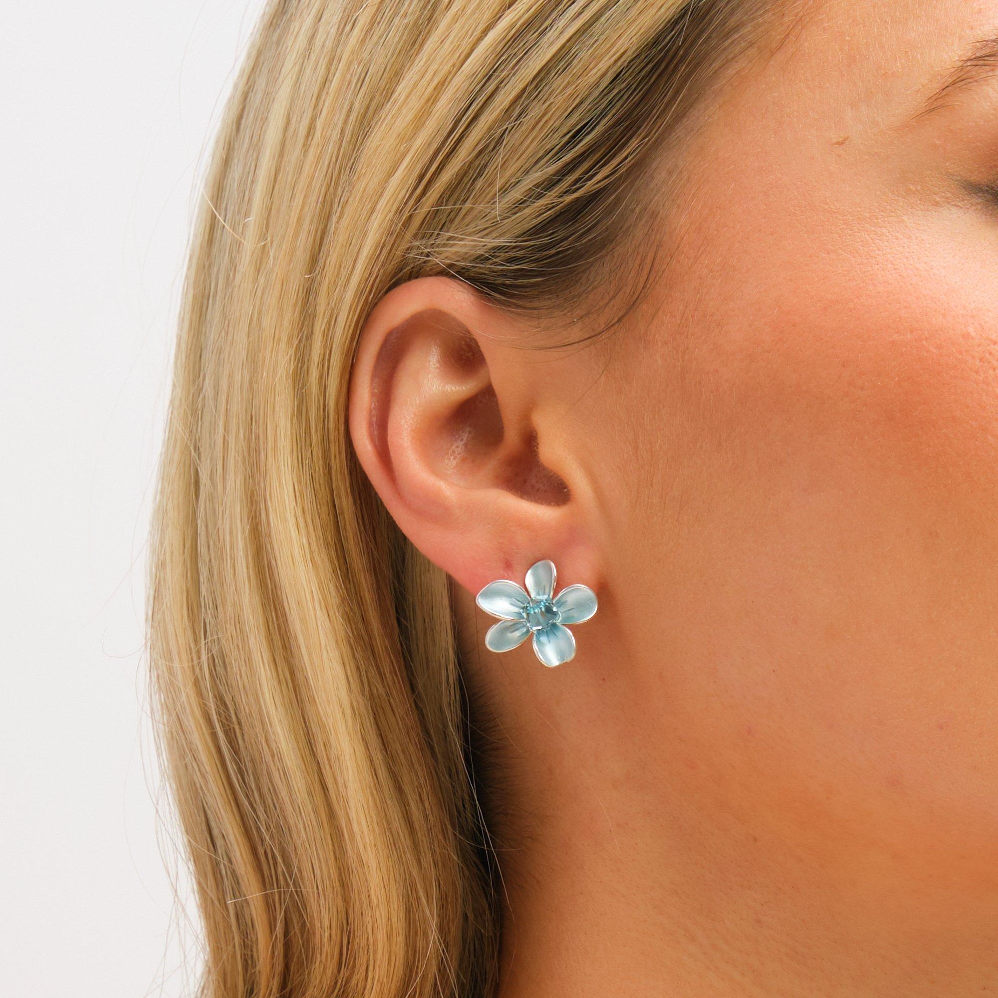 Silver - Jon Richard - Silver Plated and Blue Flower Earrings - 2